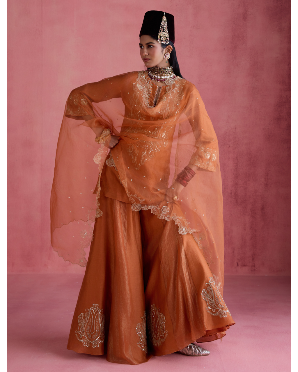 Huma Sharara Set - Orange
