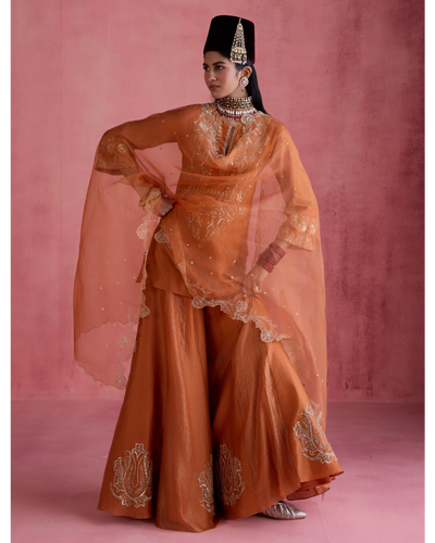 Huma Sharara Set - Orange