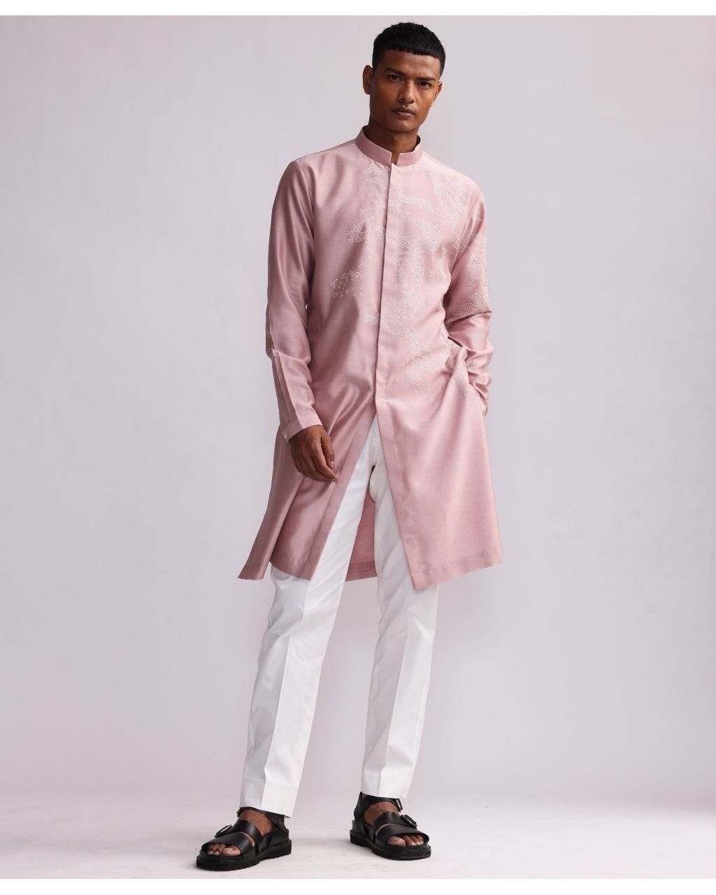Old Rose Shadow Camo Placement Front Open Kurta Set