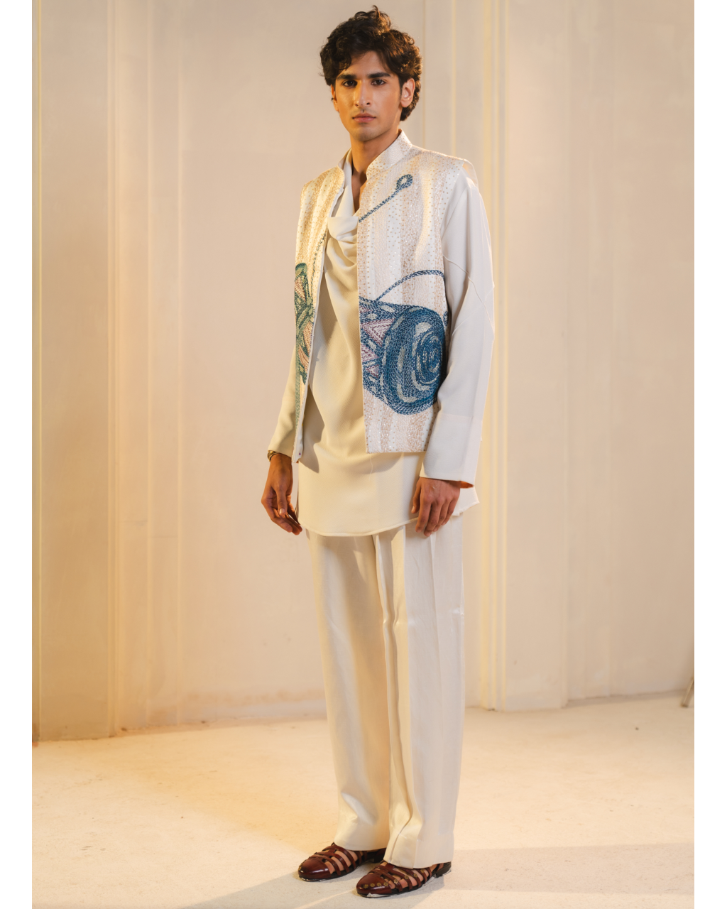Ivory Hand Embroidered Nehru Jacket Set