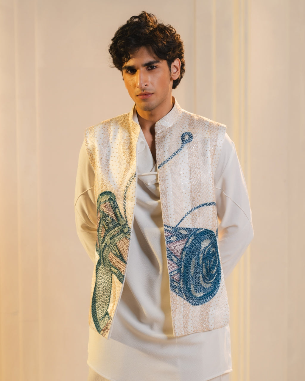 Ivory Hand Embroidered Nehru Jacket Set