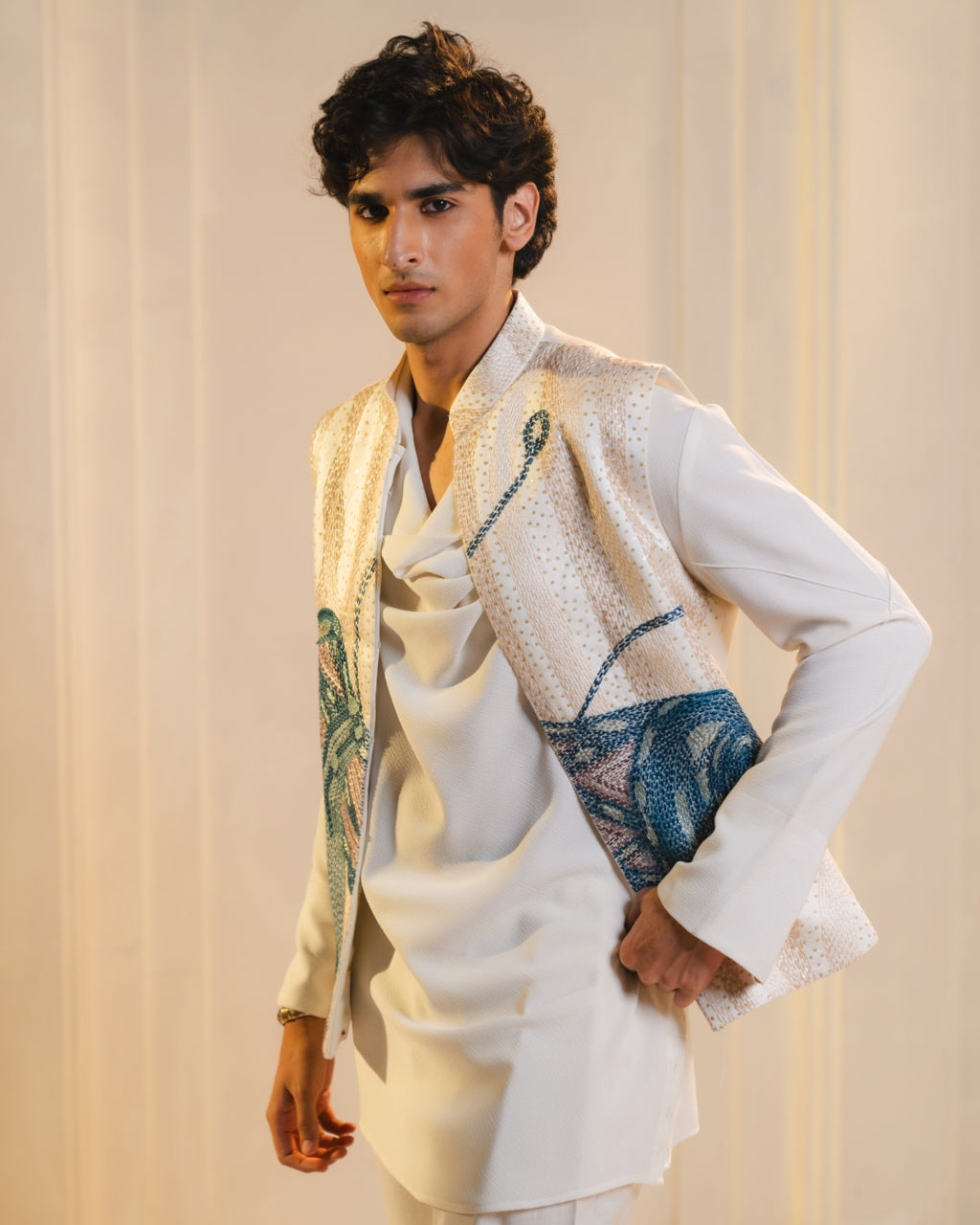 Ivory Hand Embroidered Nehru Jacket Set