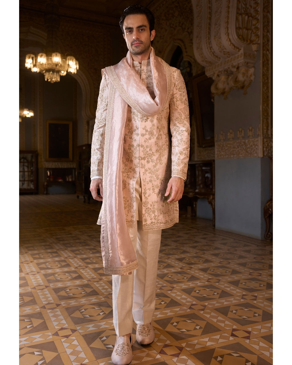 Powder Peach Sherwani Set