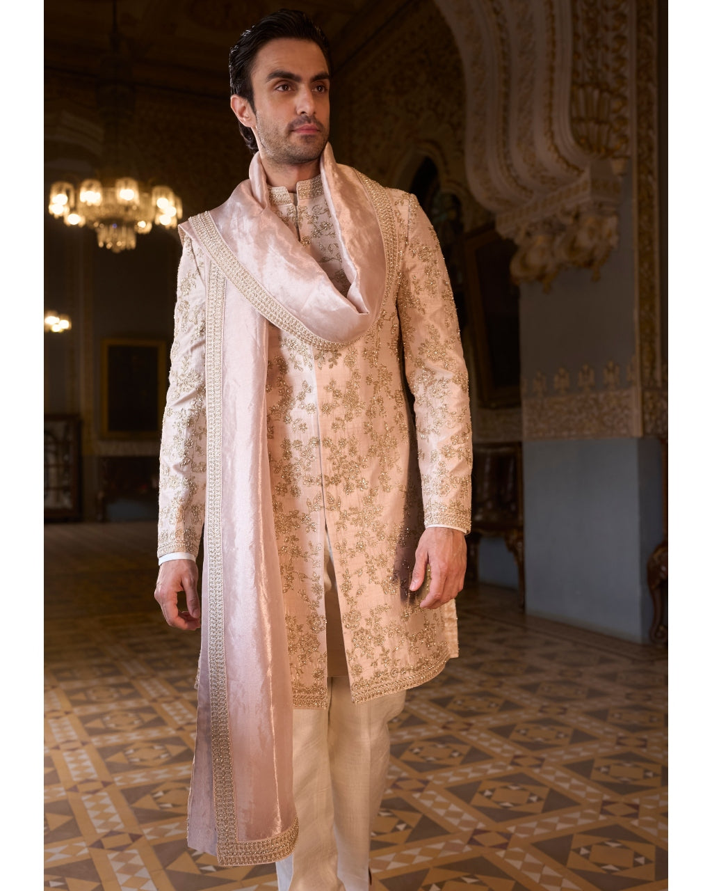 Powder Peach Sherwani Set