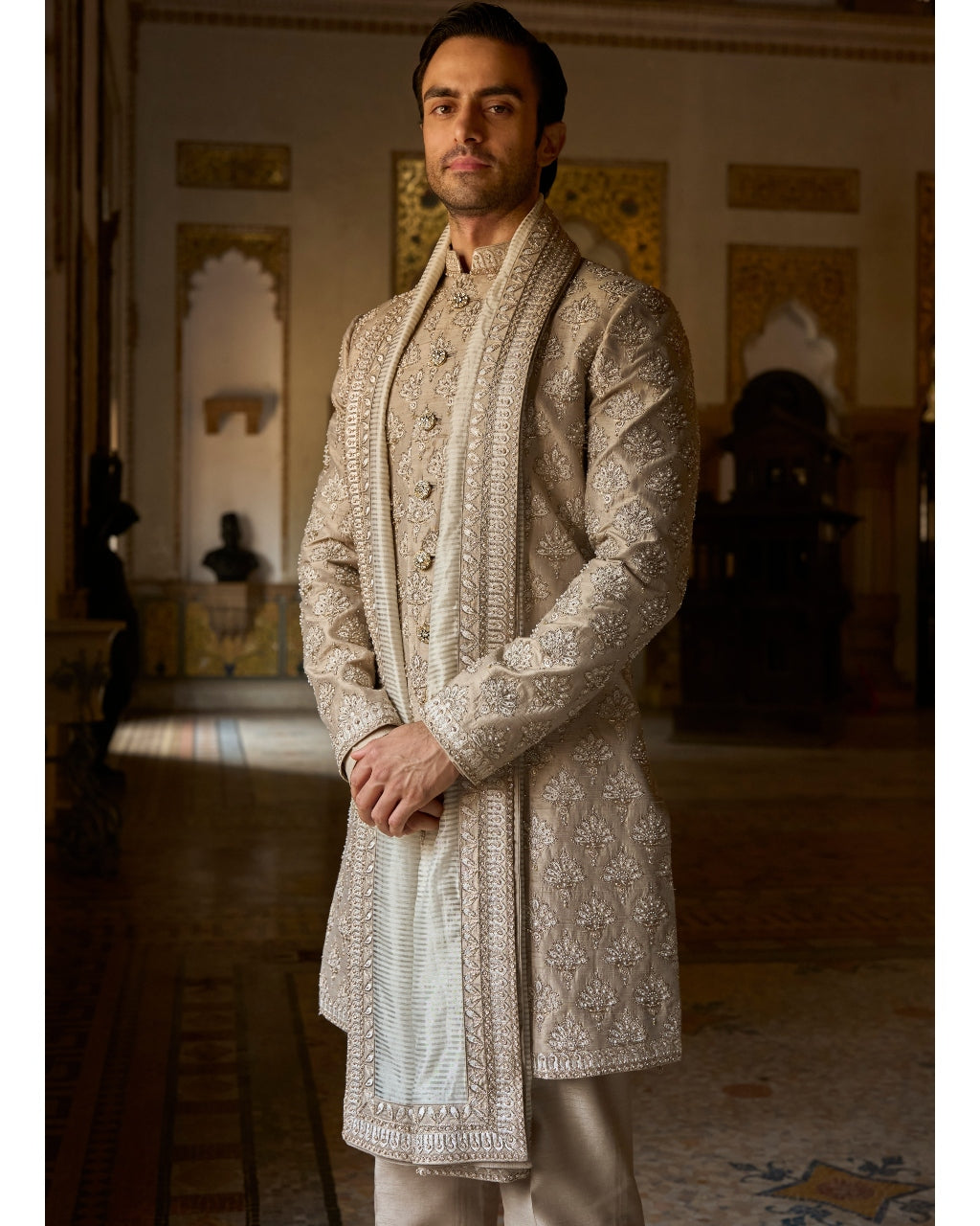 Ash Grey Sherwani Set