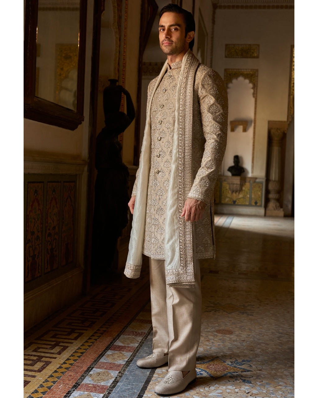 Ash Grey Sherwani Set