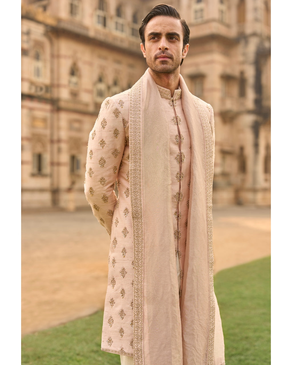 Powder Peach Dori Sherwani Set