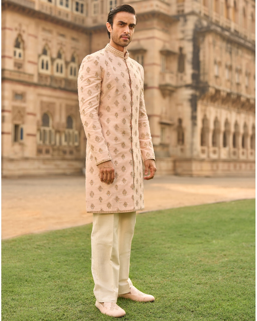 Powder Peach Dori Sherwani Set