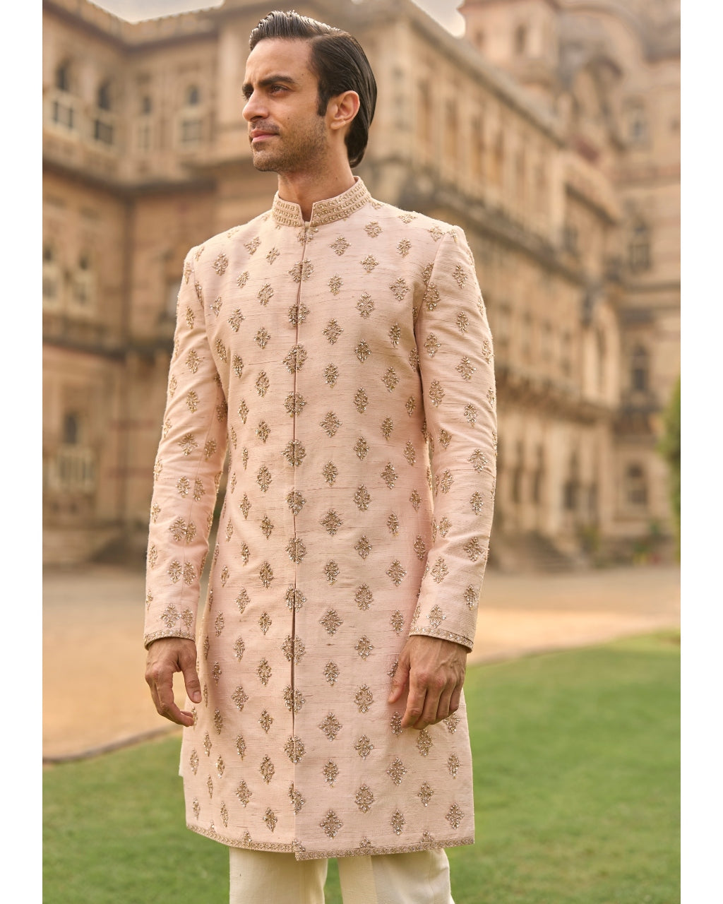 Powder Peach Dori Sherwani Set