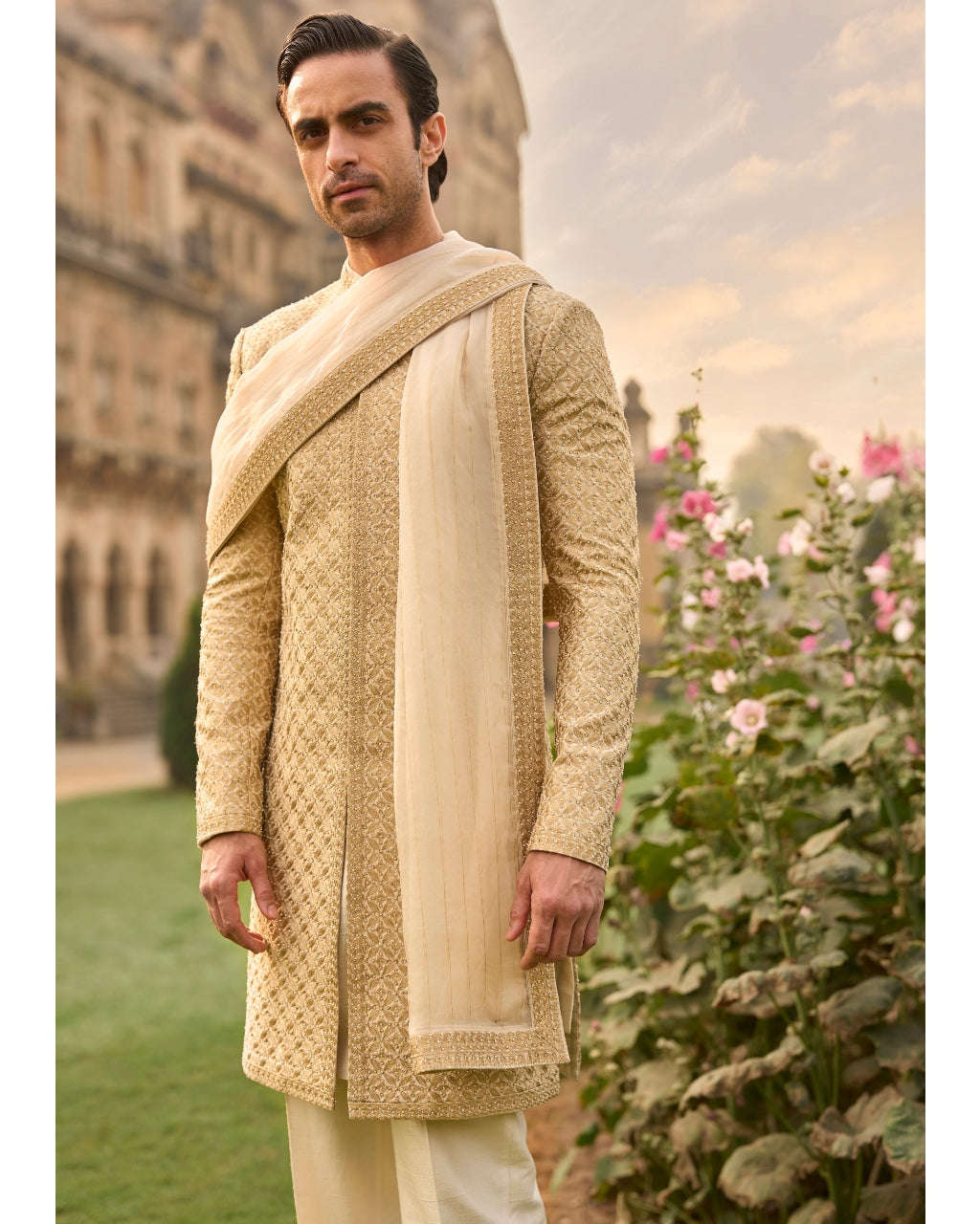 Ivory Gold Sherwani Set