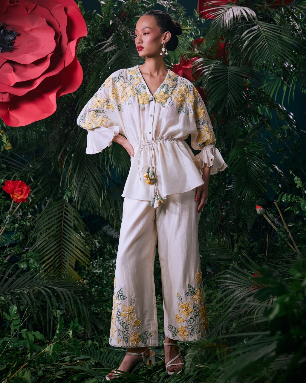 Ivory Plumeria Kimono Shirt Set