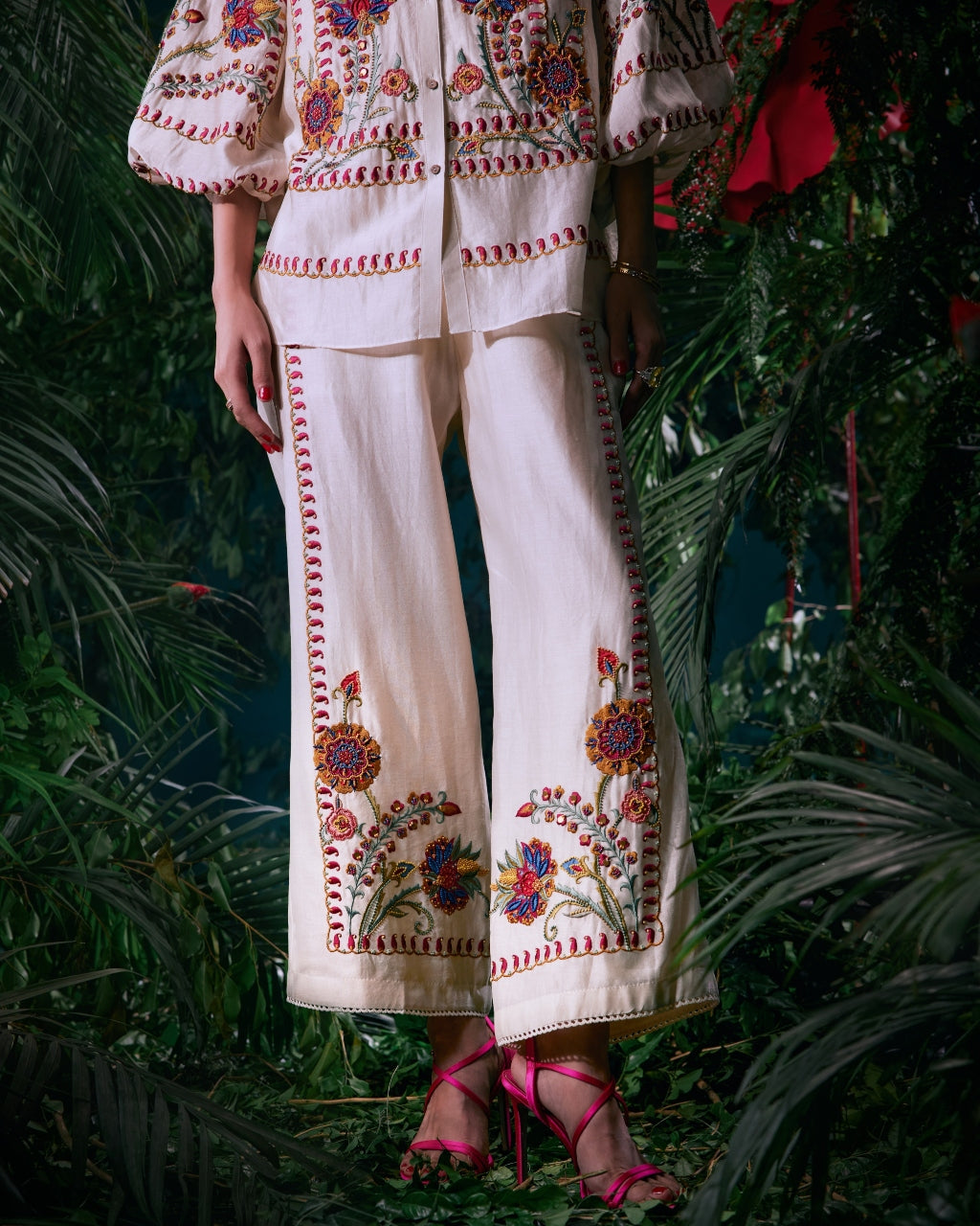 Ivory Multicolour Embroidered Pant Set