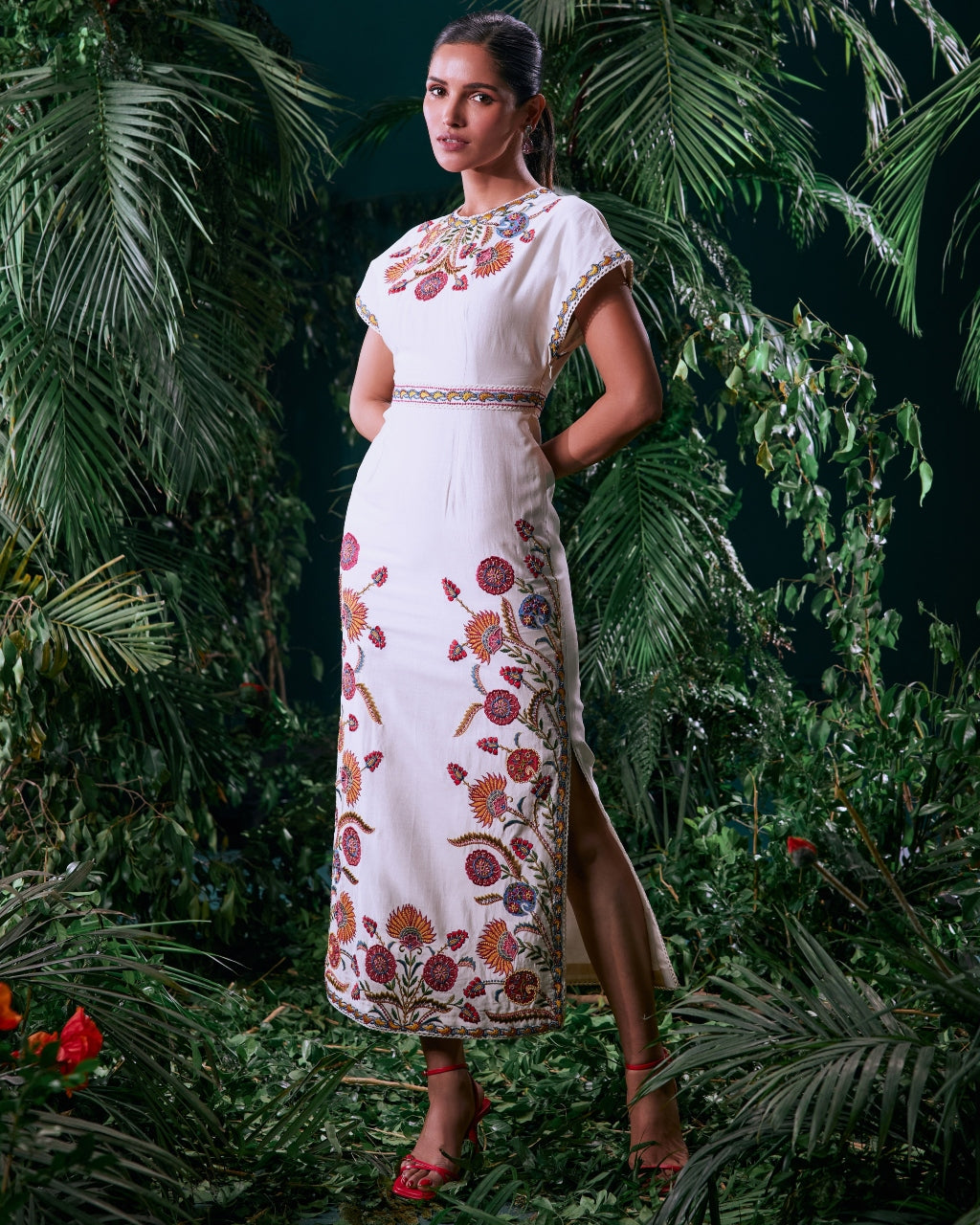 Ivory Applique And Beadwork Straight Dress