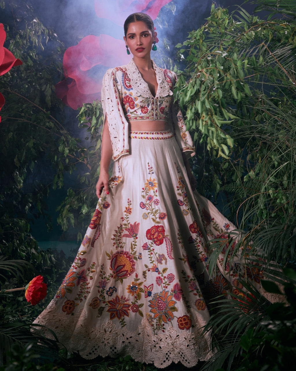 Ivory Multicolour Floral Lehenga Set