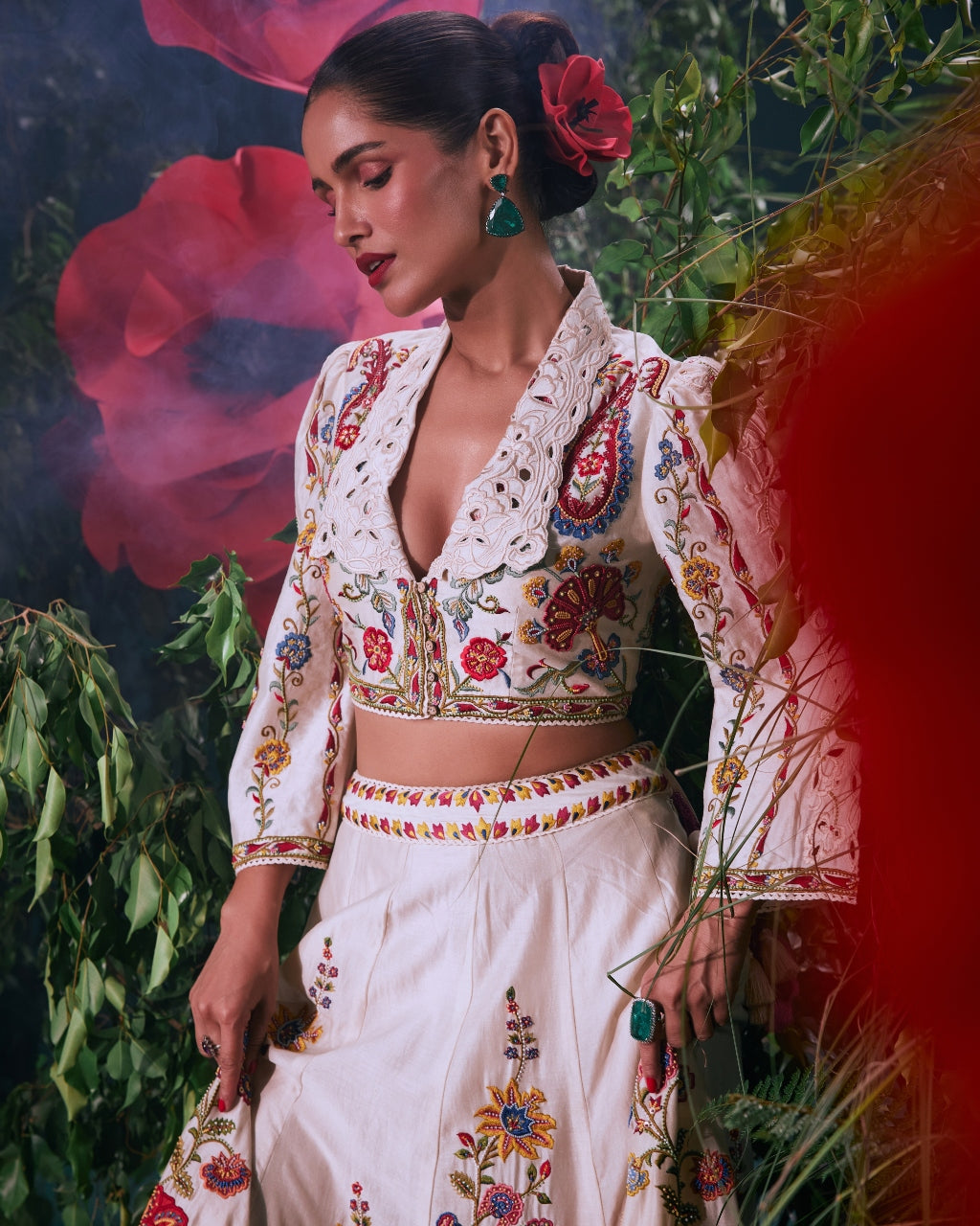 Ivory Multicolour Floral Lehenga Set