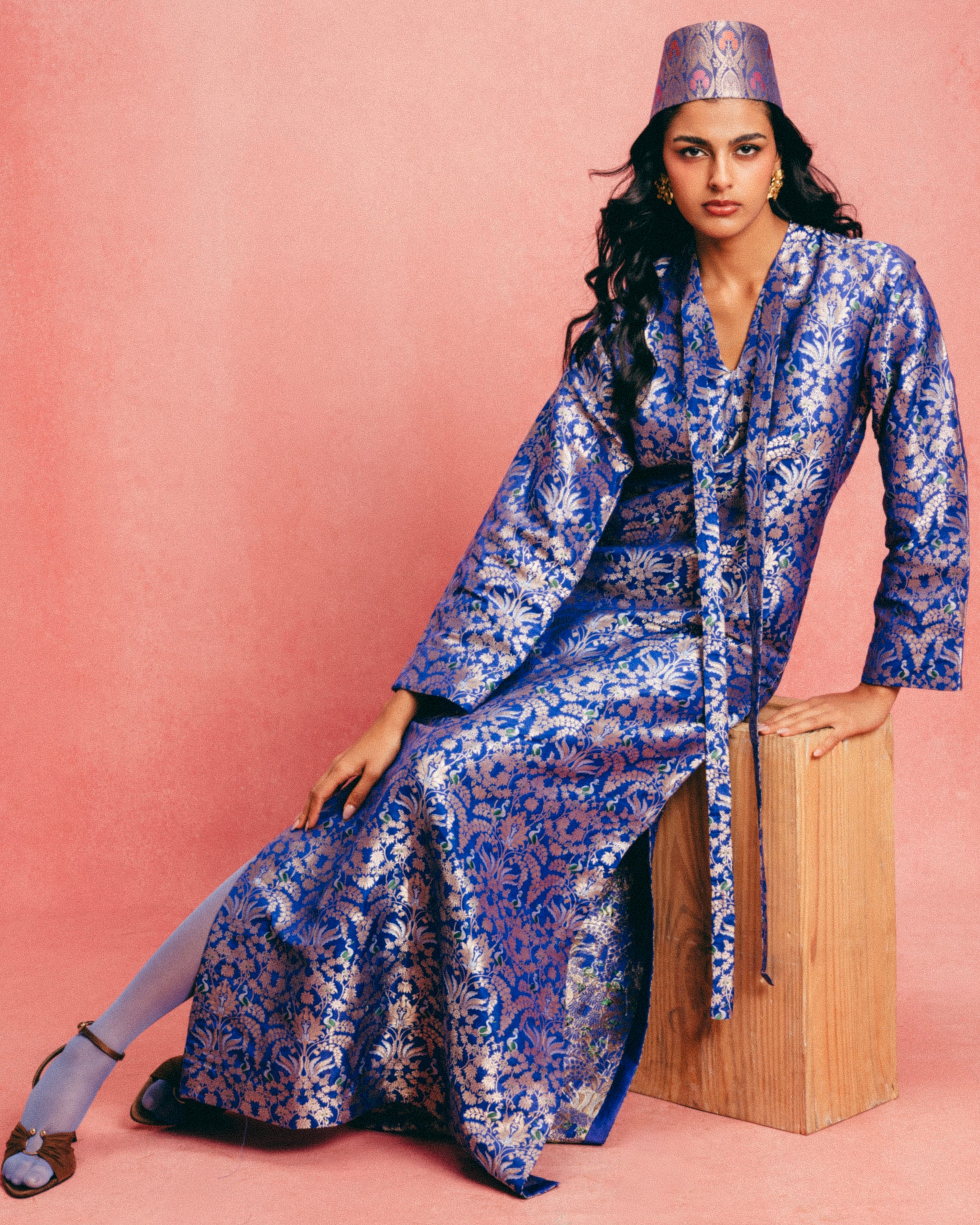 Handwoven Royal Blue Banarasi Kaftan