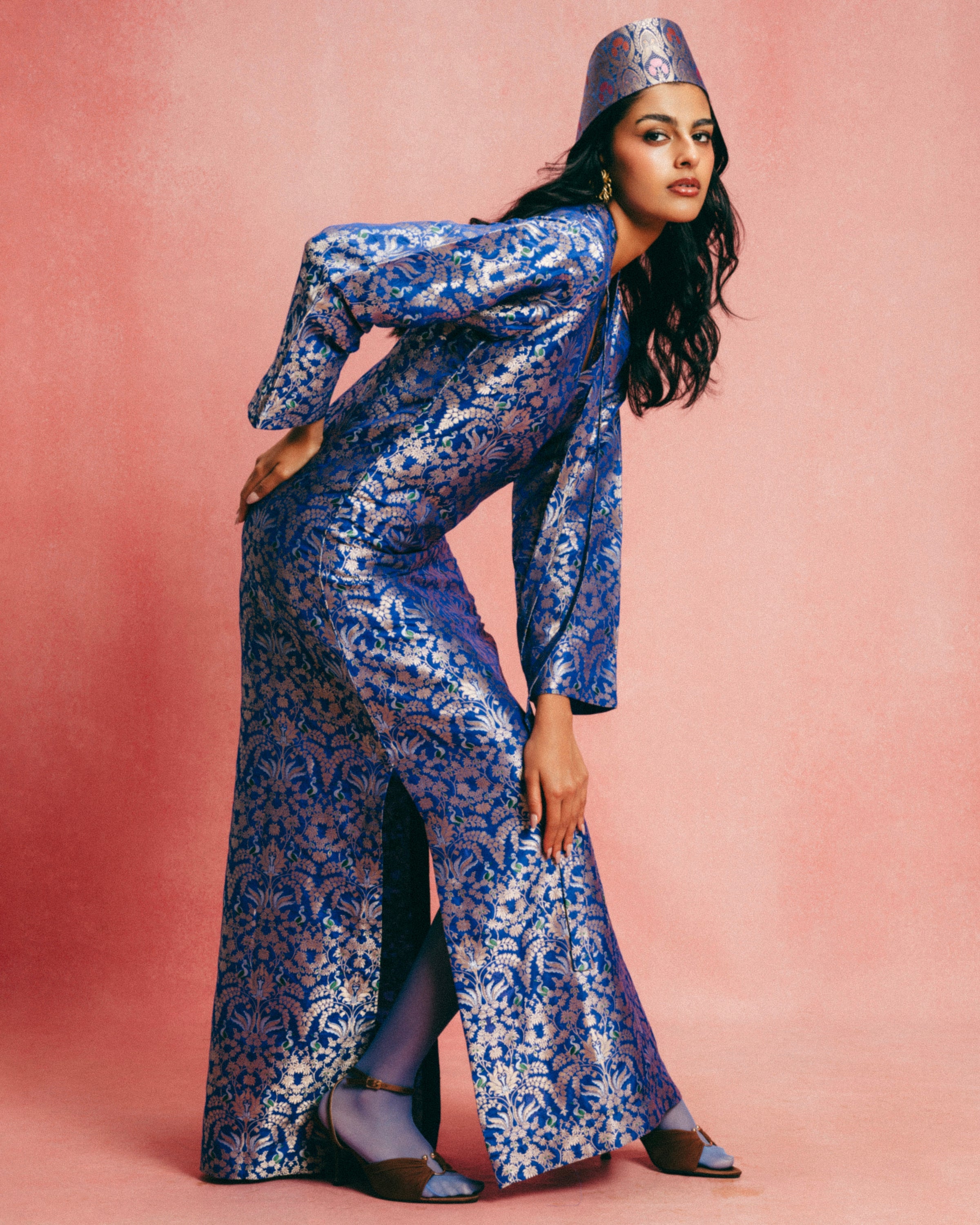 Handwoven Royal Blue Banarasi Kaftan