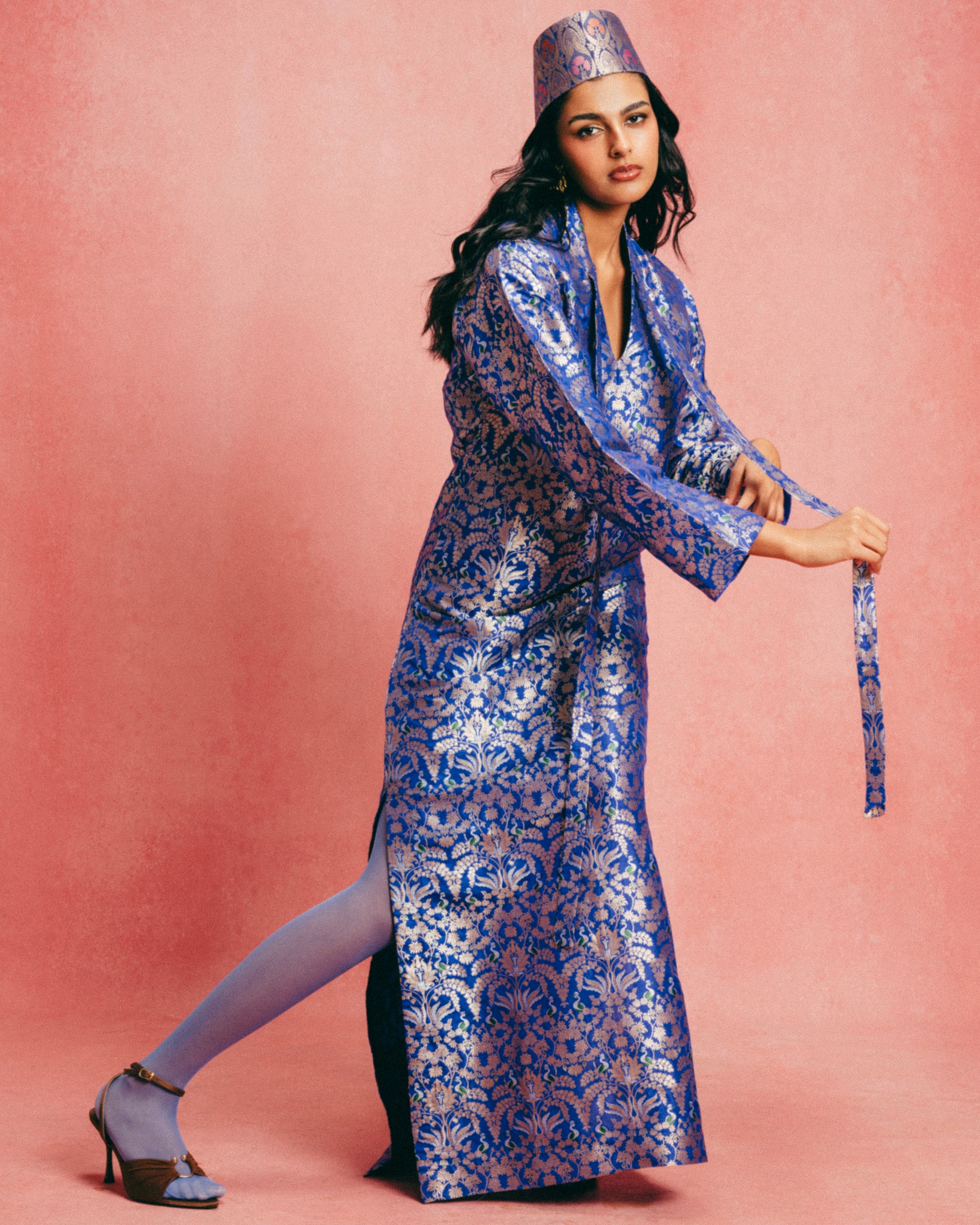 Handwoven Royal Blue Banarasi Kaftan