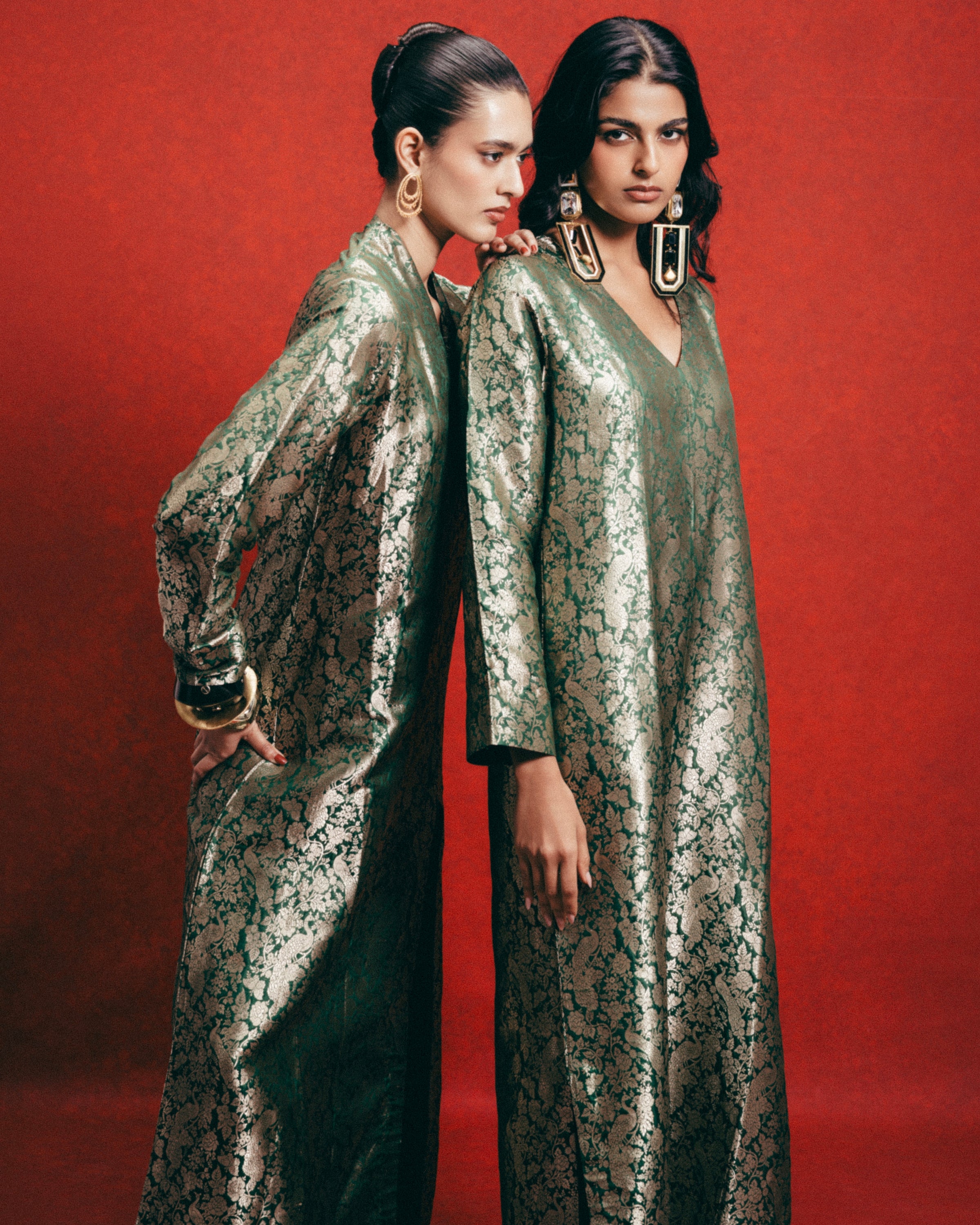 Handwoven Olive Green Banarasi Kaftan