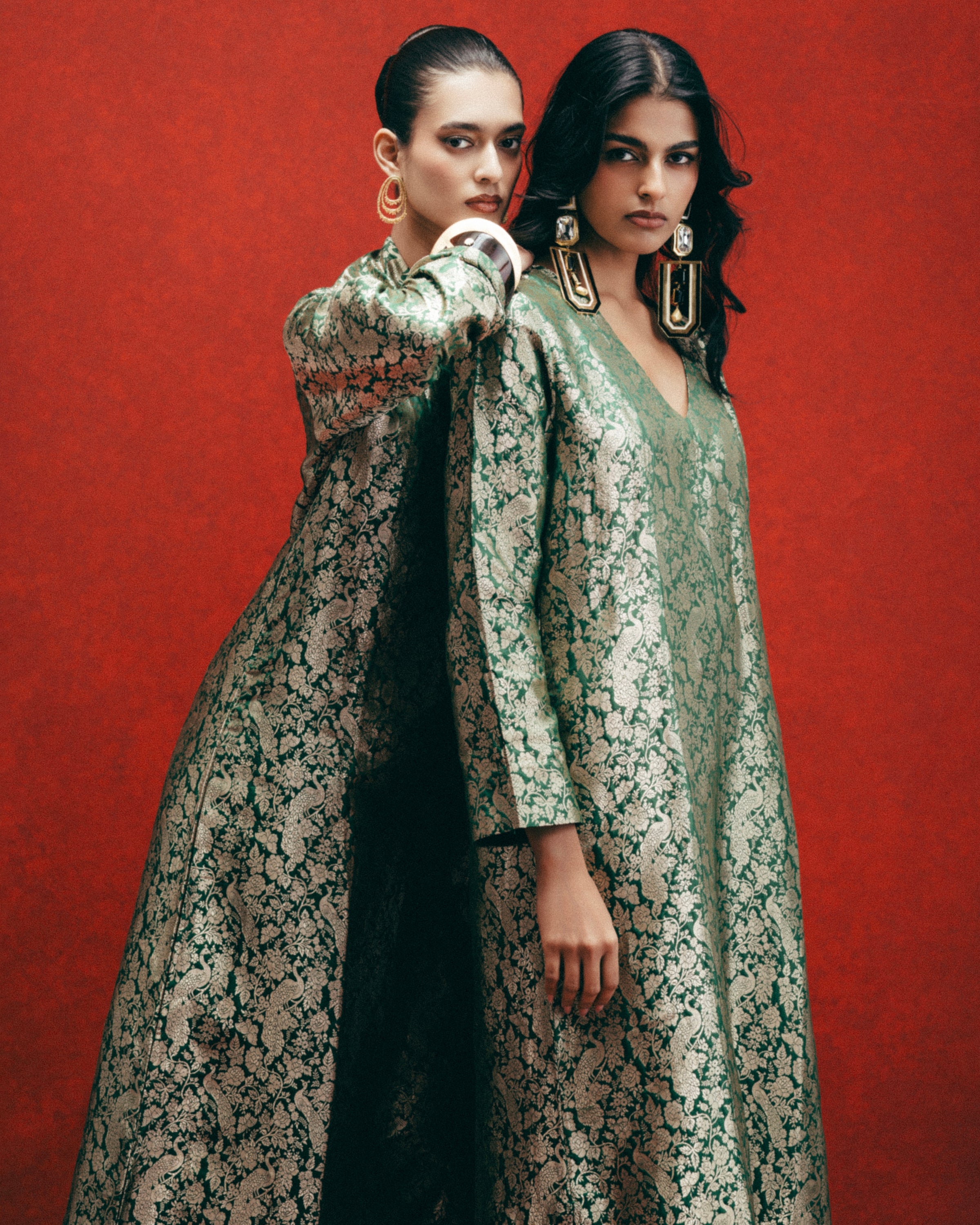 Handwoven Olive Green Banarasi Kaftan