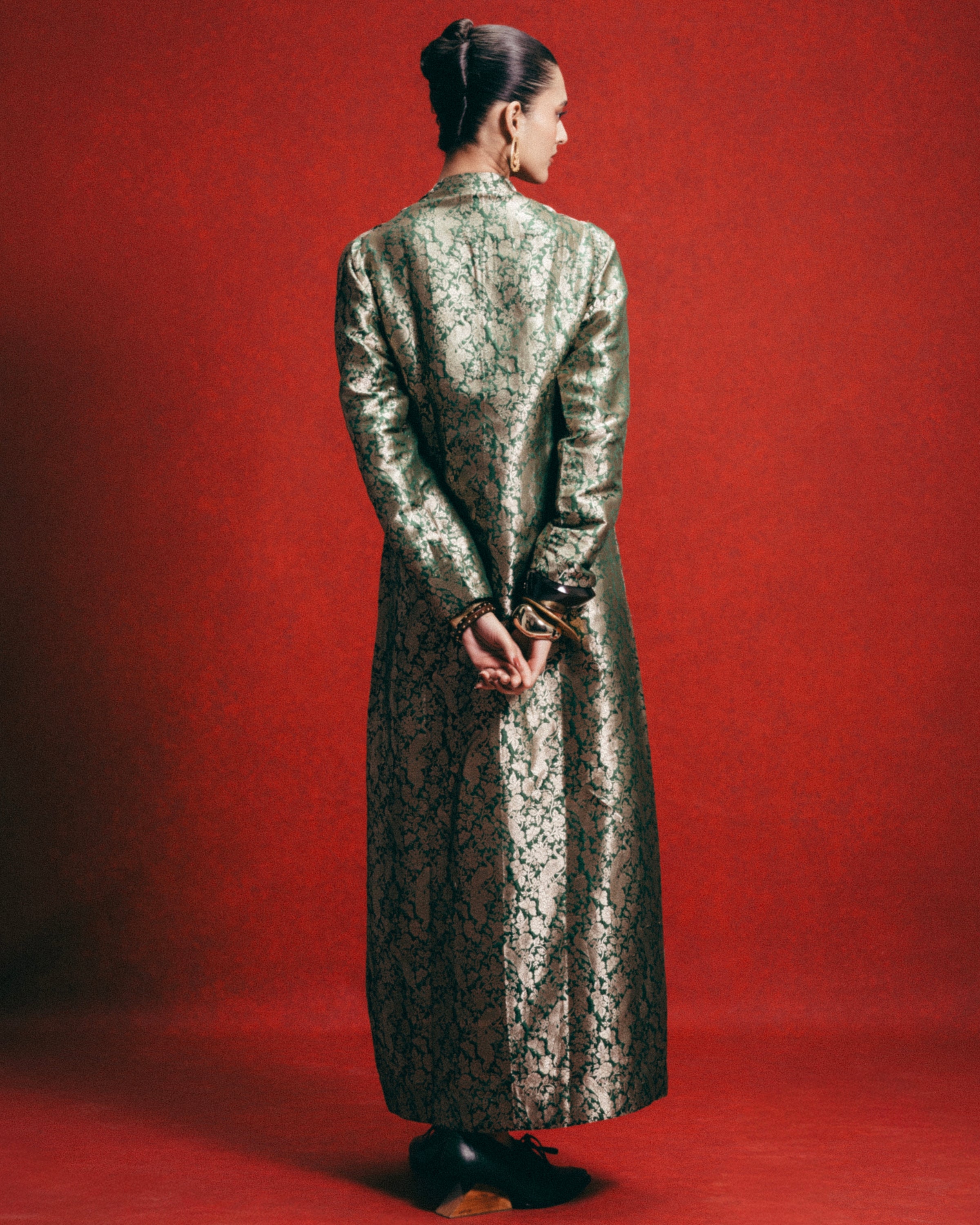 Handwoven Olive Green Banarasi Kaftan