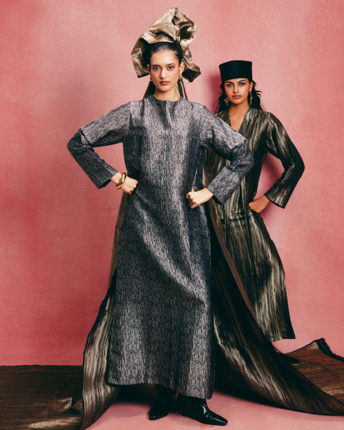 Handwoven Jet Black Banarasi Kaftan