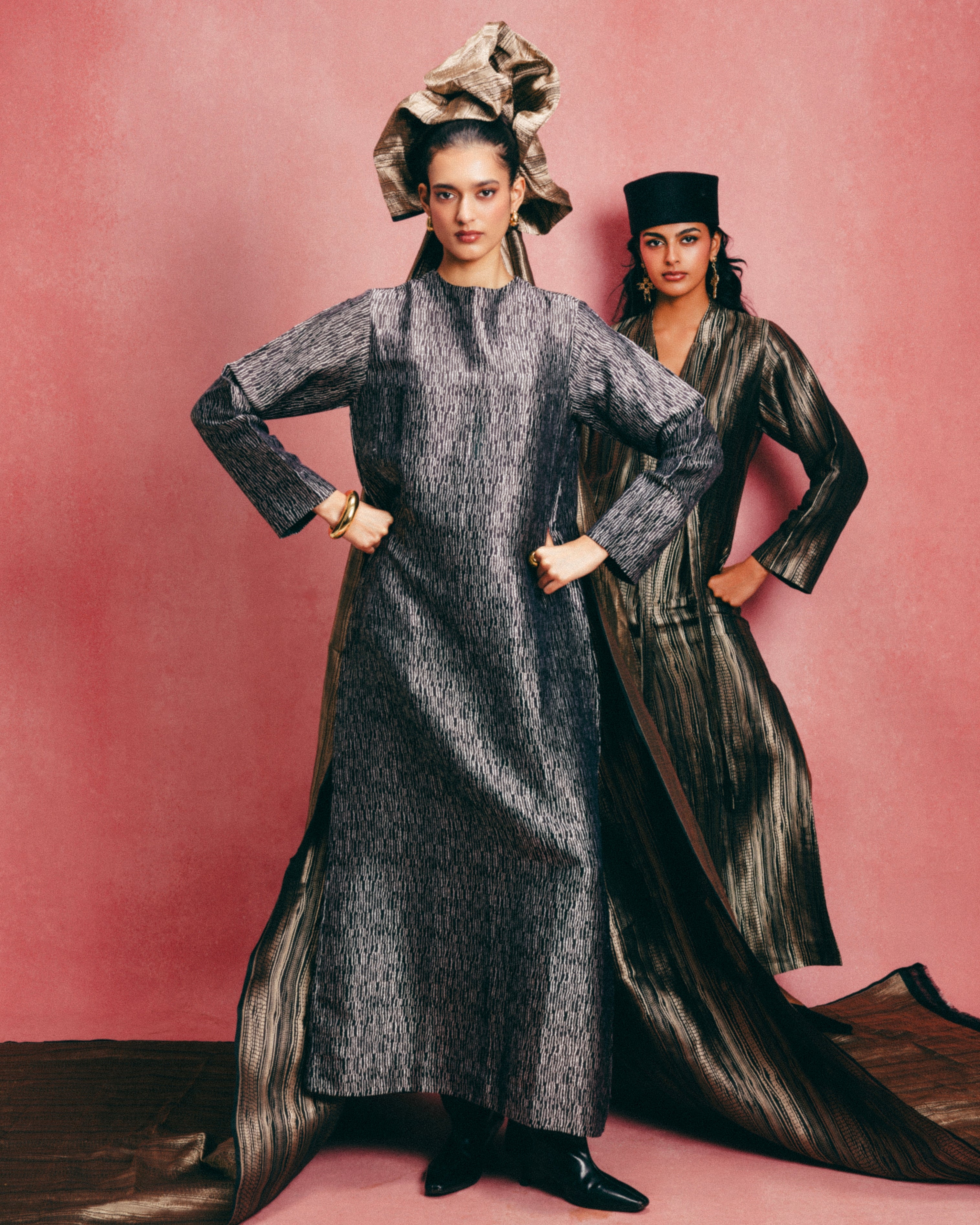 Handwoven Jet Black Banarasi Kaftan