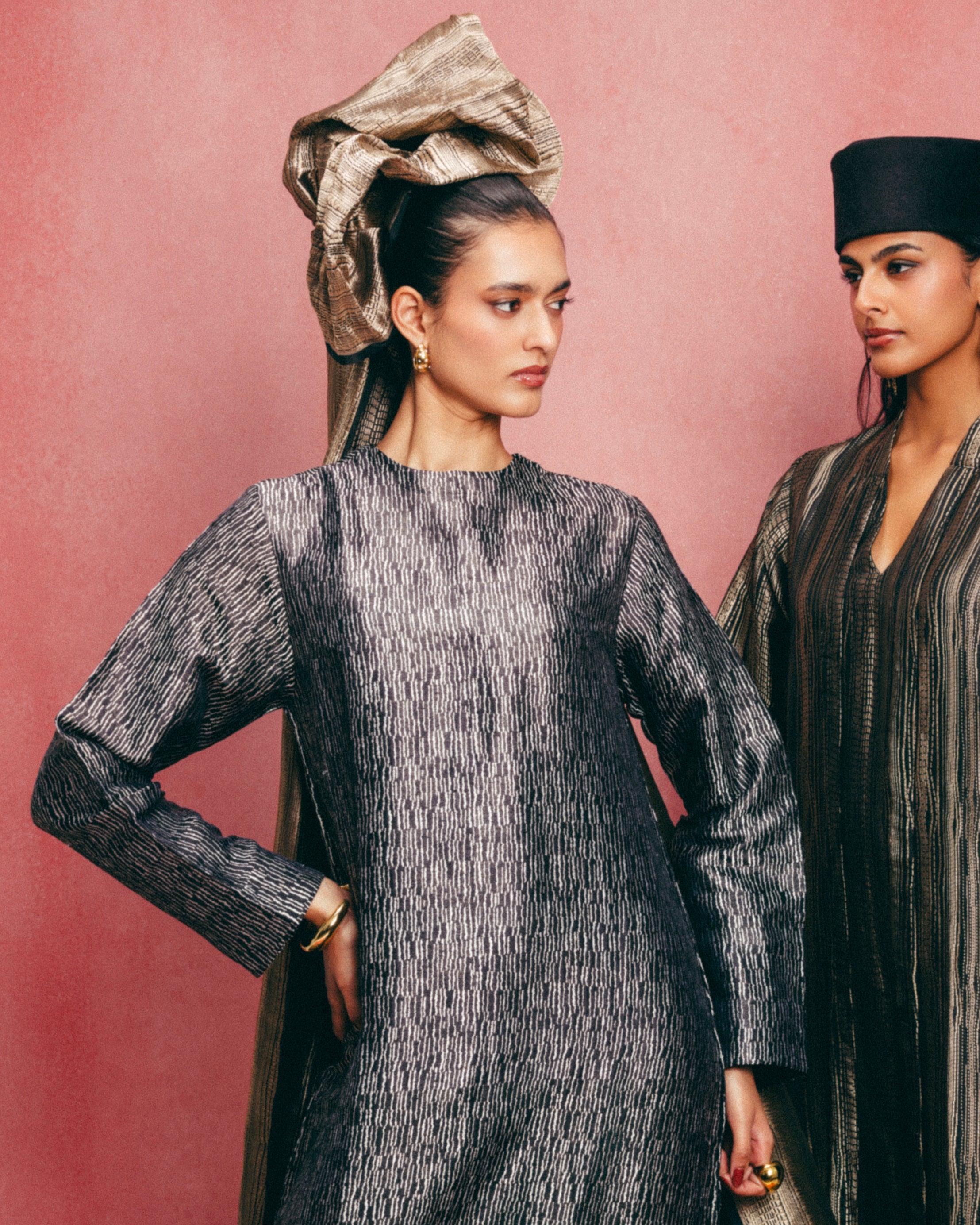 Handwoven Jet Black Banarasi Kaftan