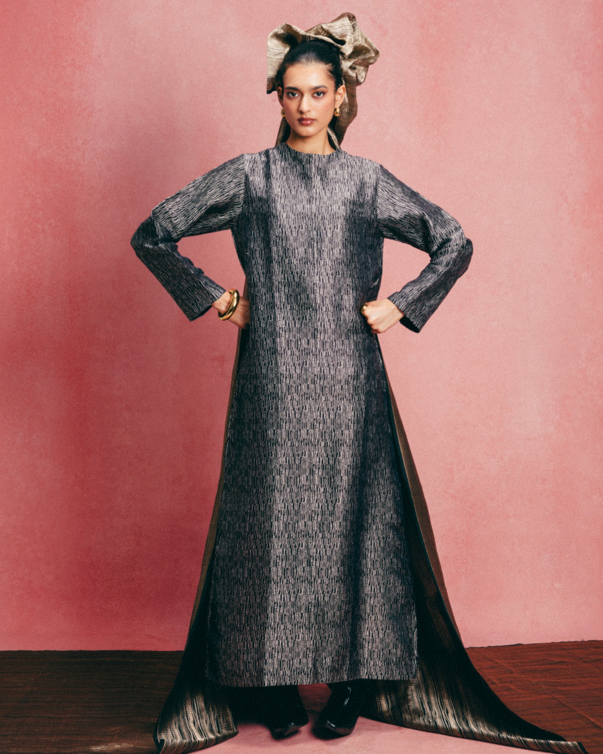 Handwoven Jet Black Banarasi Kaftan