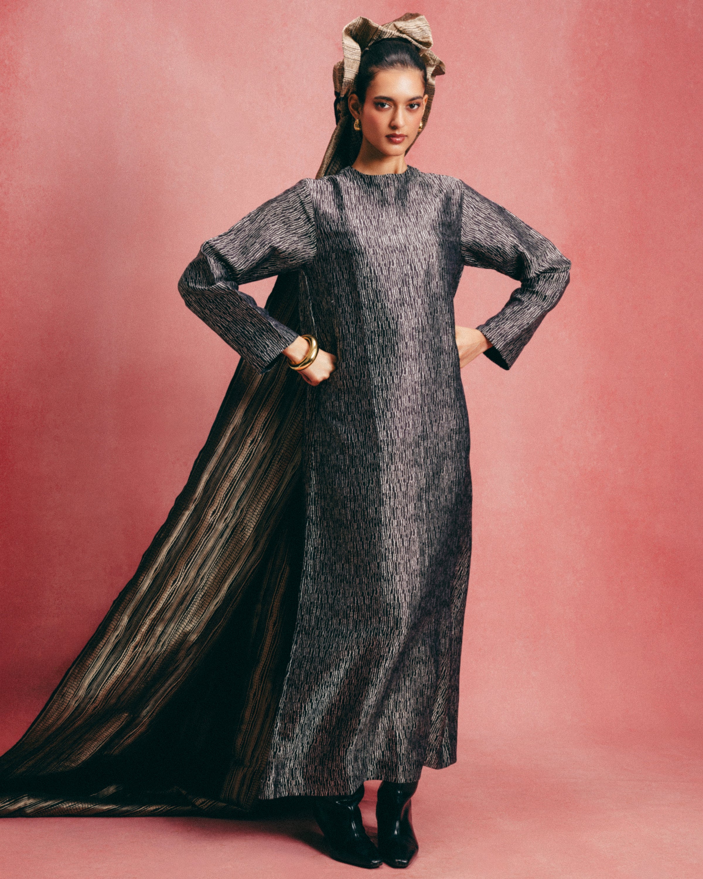 Handwoven Jet Black Banarasi Kaftan