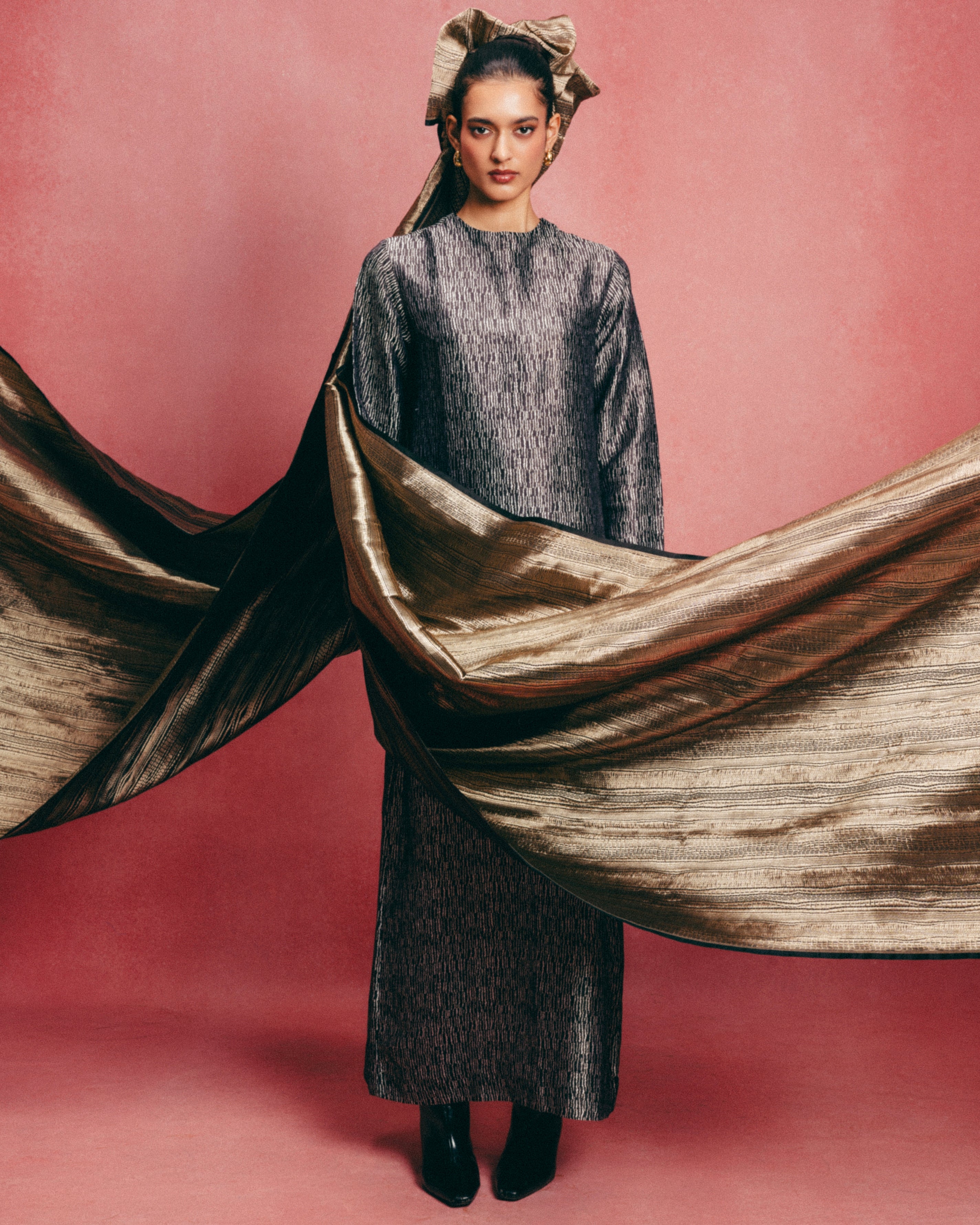 Handwoven Jet Black Banarasi Kaftan