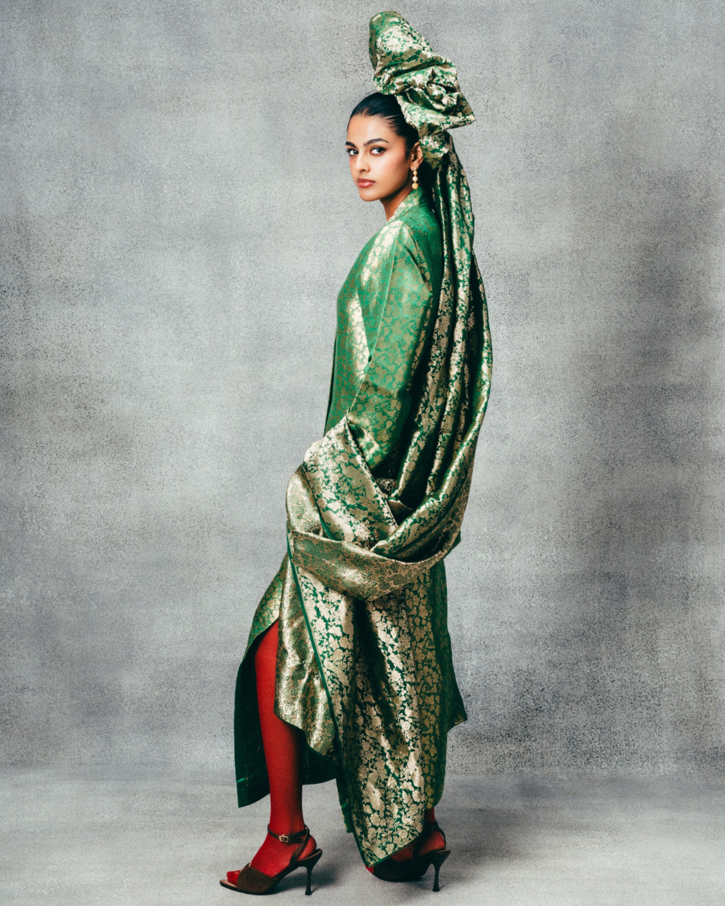 Handwoven Jade Banarasi Kaftan