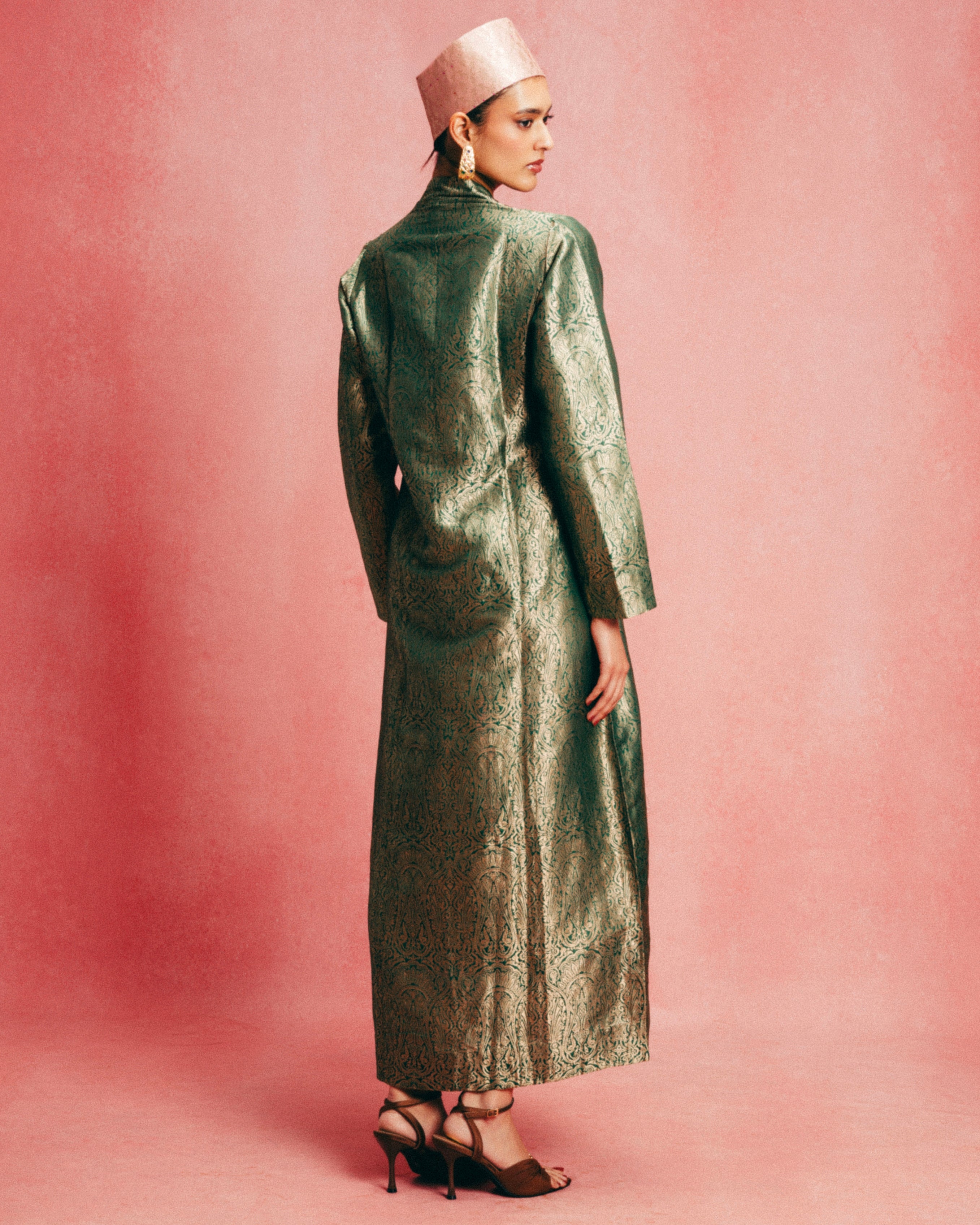 Handwoven Emerald Green Banarasi Kaftan