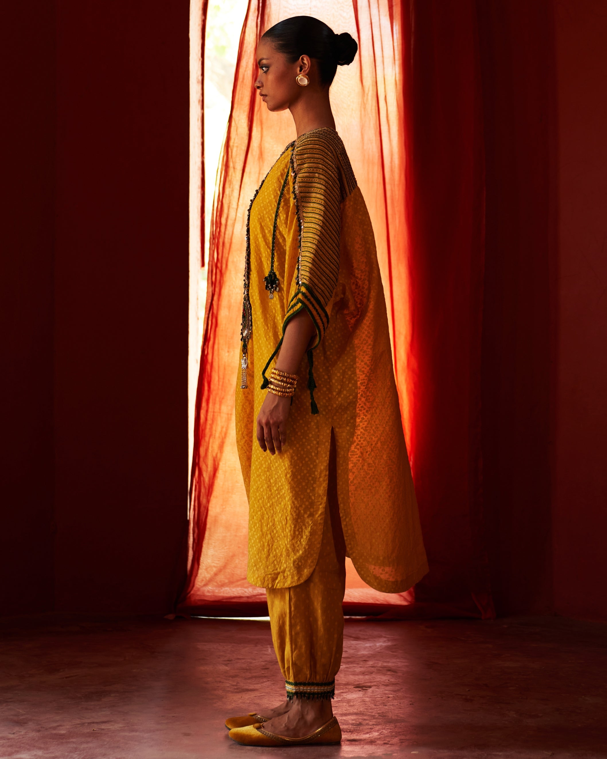 Mustard Kaftan Kurta Set