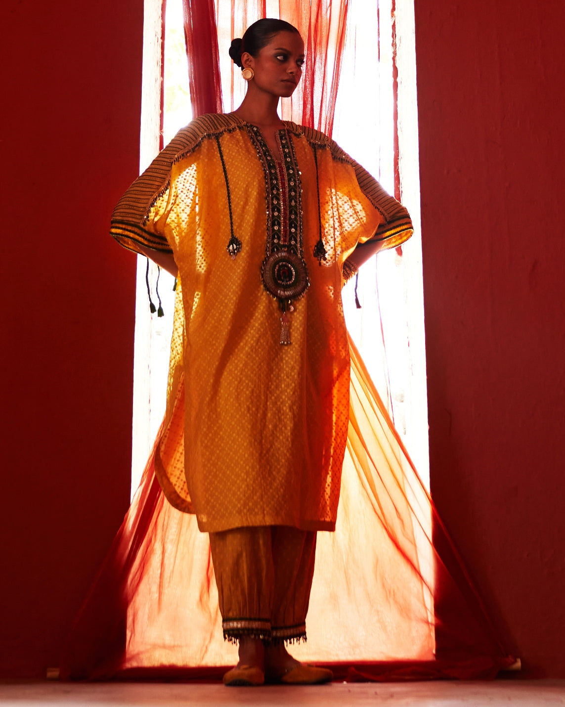 Mustard Kaftan Kurta Set