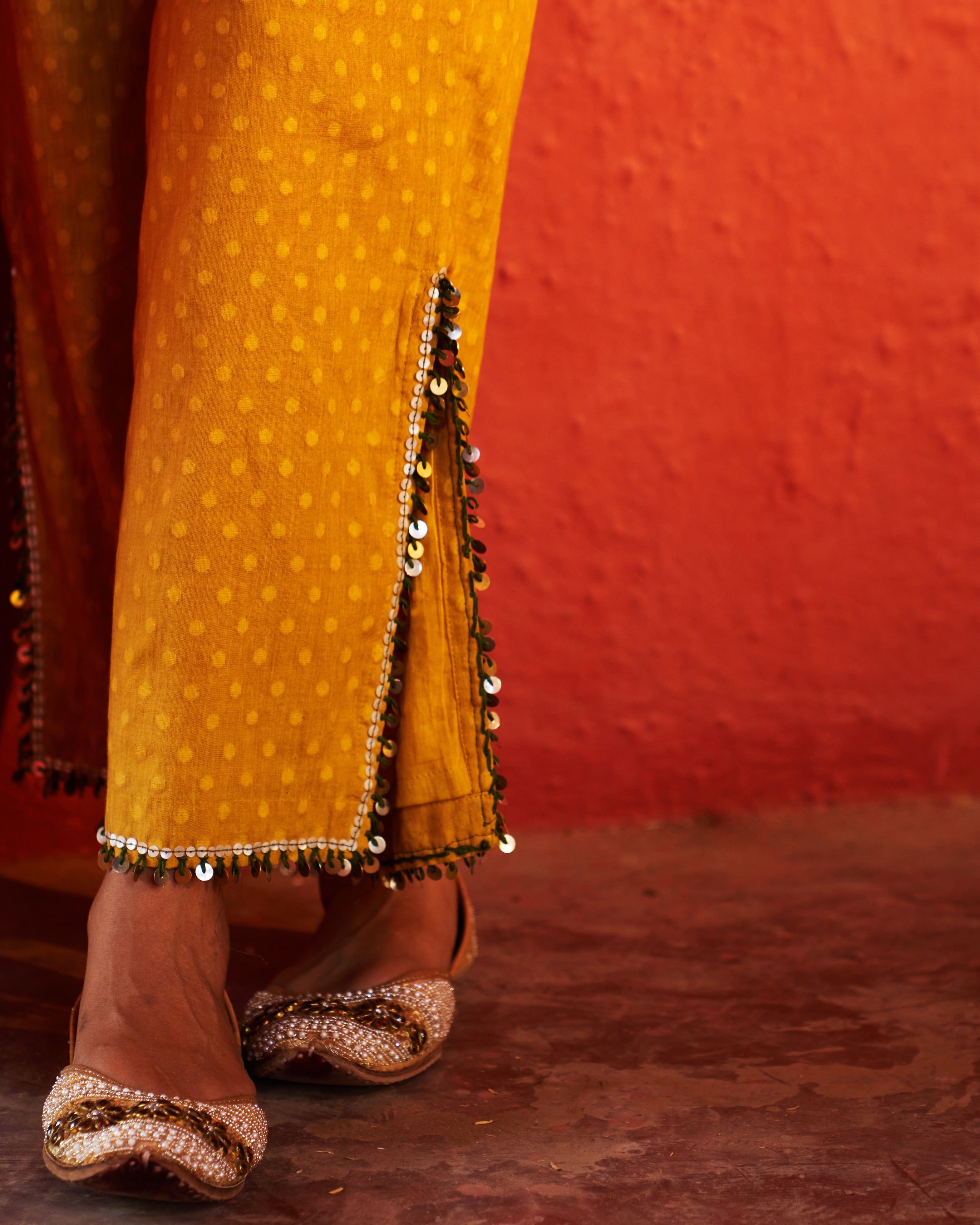 Mustard Embroidered Peplum Set