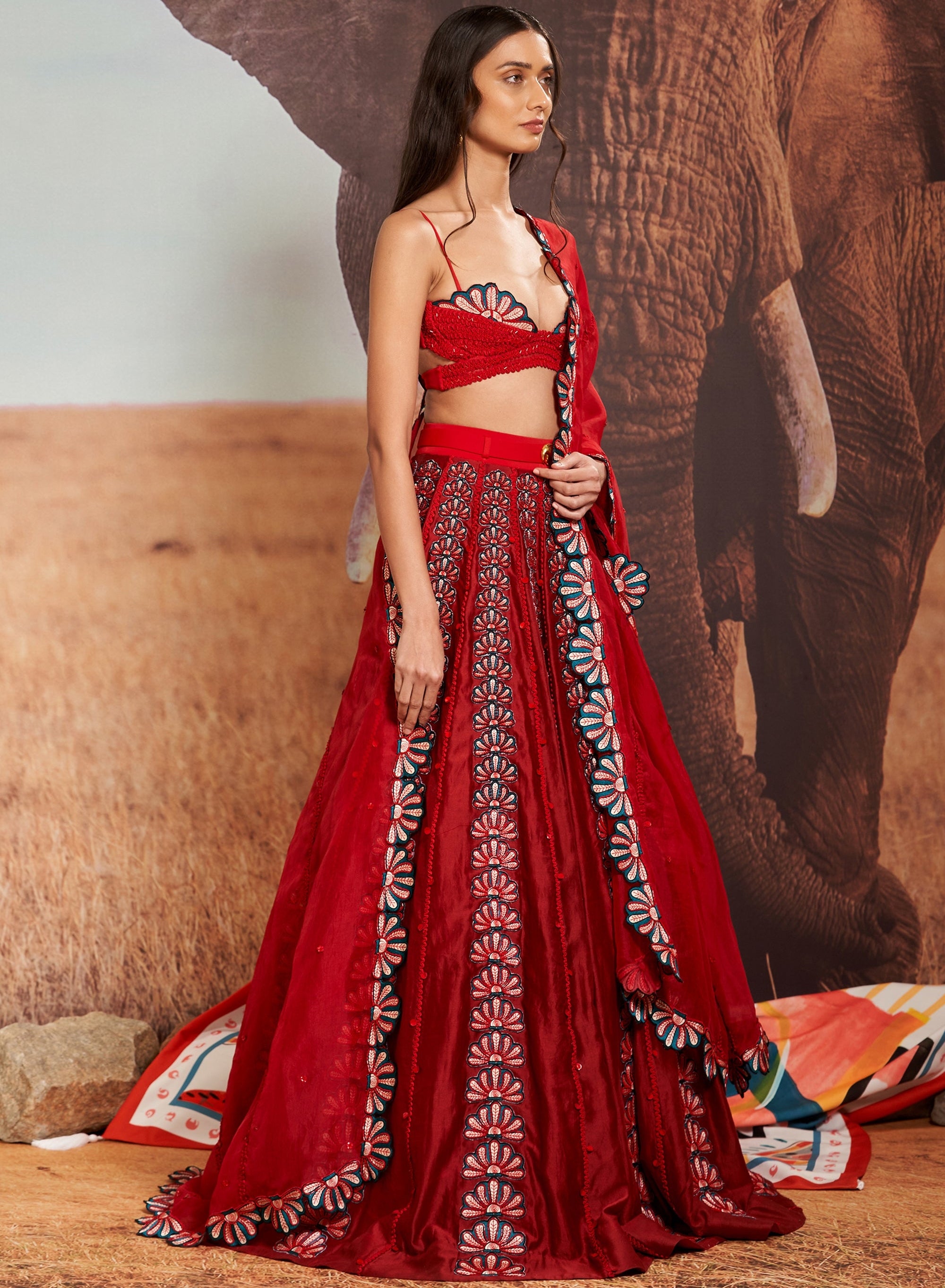 Geru Shellace Lehenga With Bustier