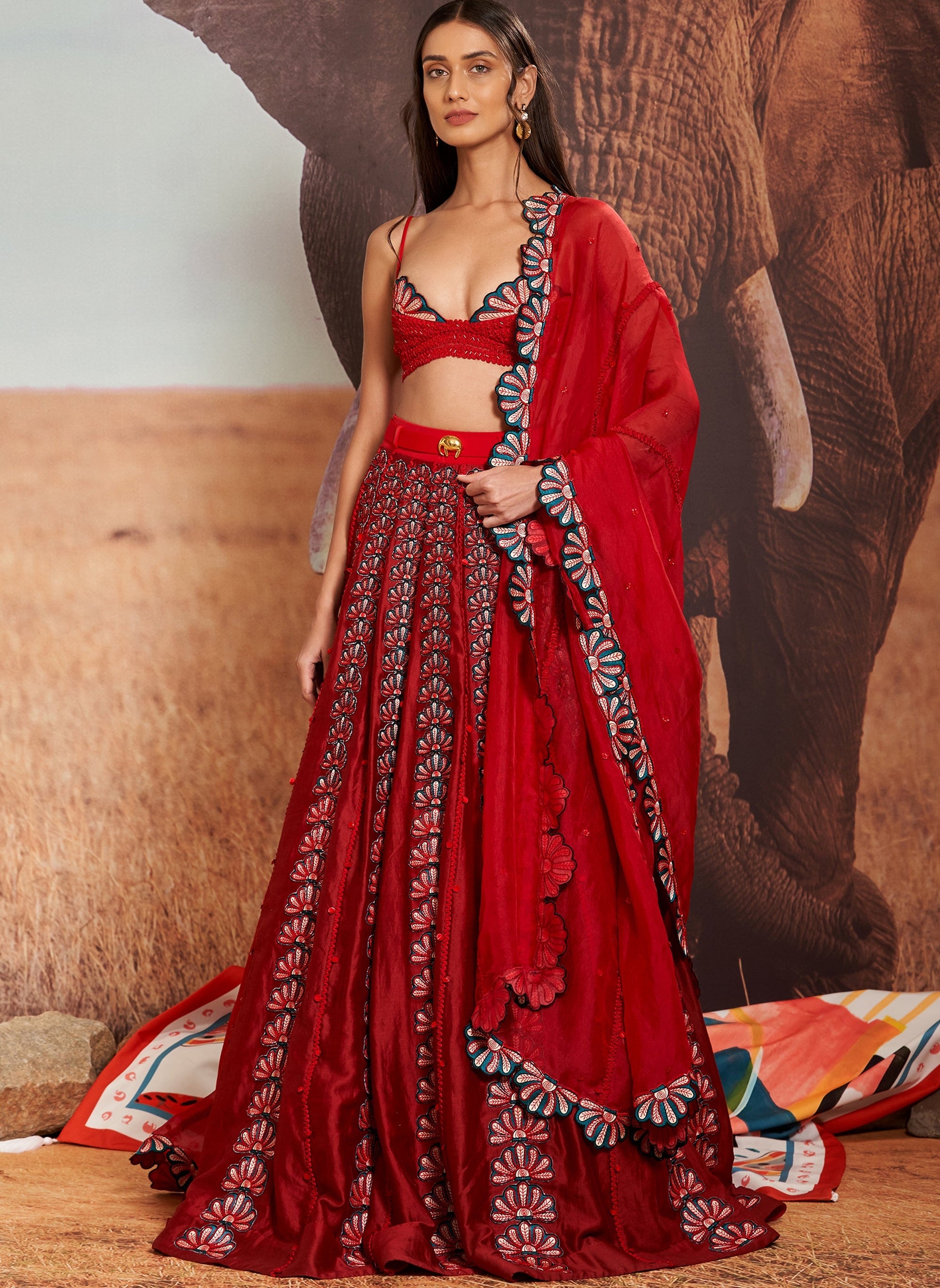 Geru Shellace Lehenga With Bustier