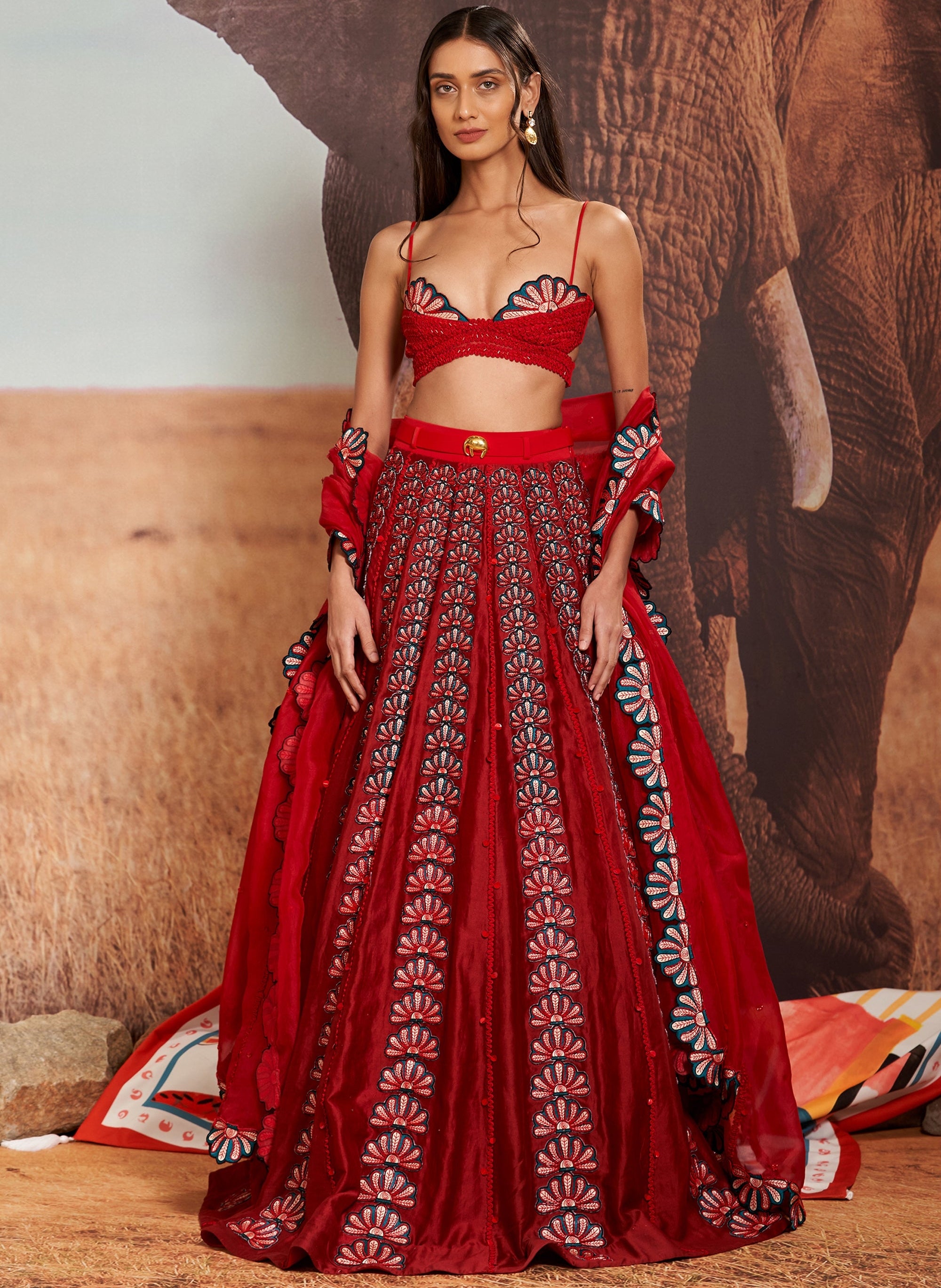 Geru Shellace Lehenga With Bustier