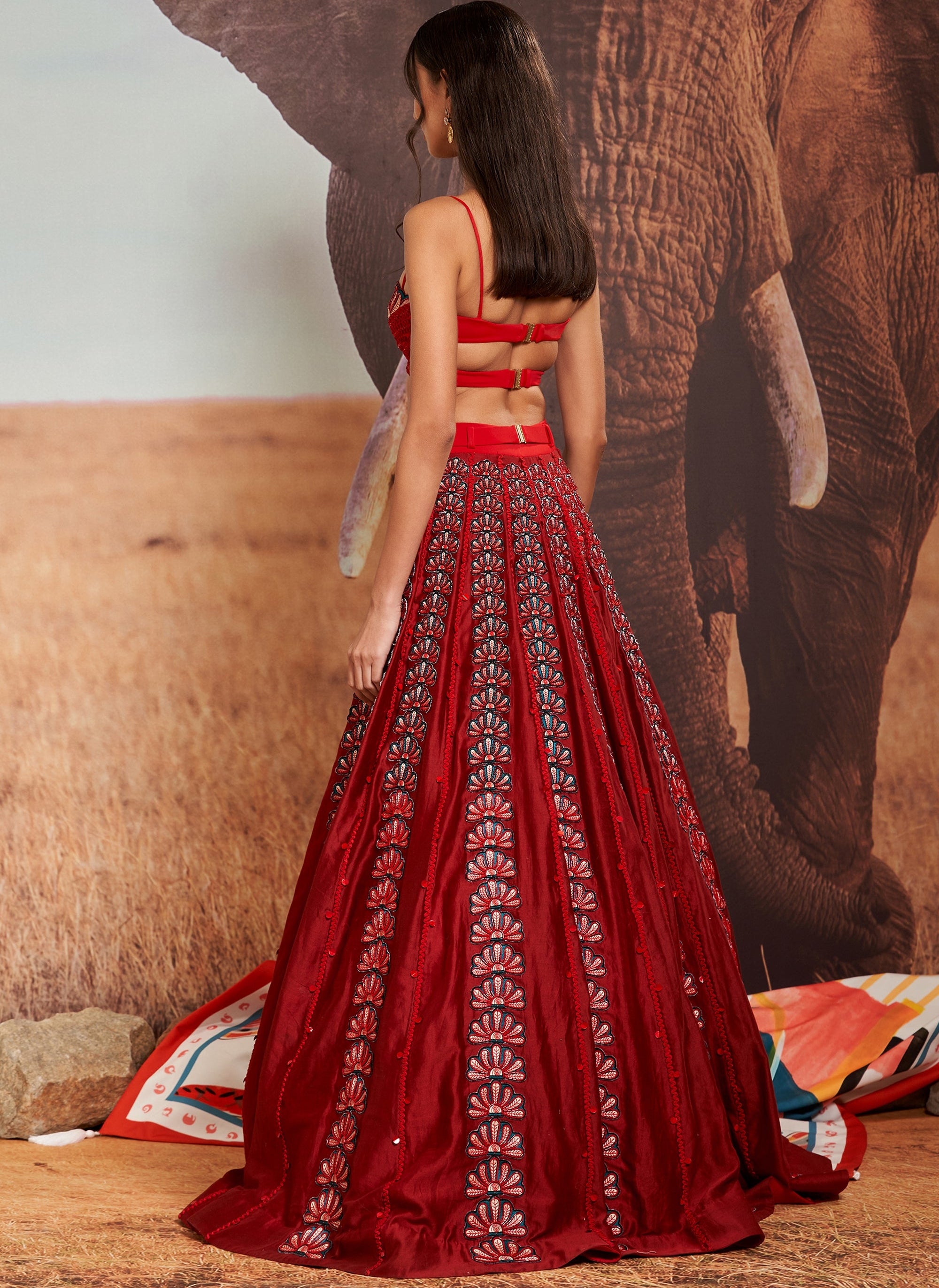 Geru Shellace Lehenga With Bustier