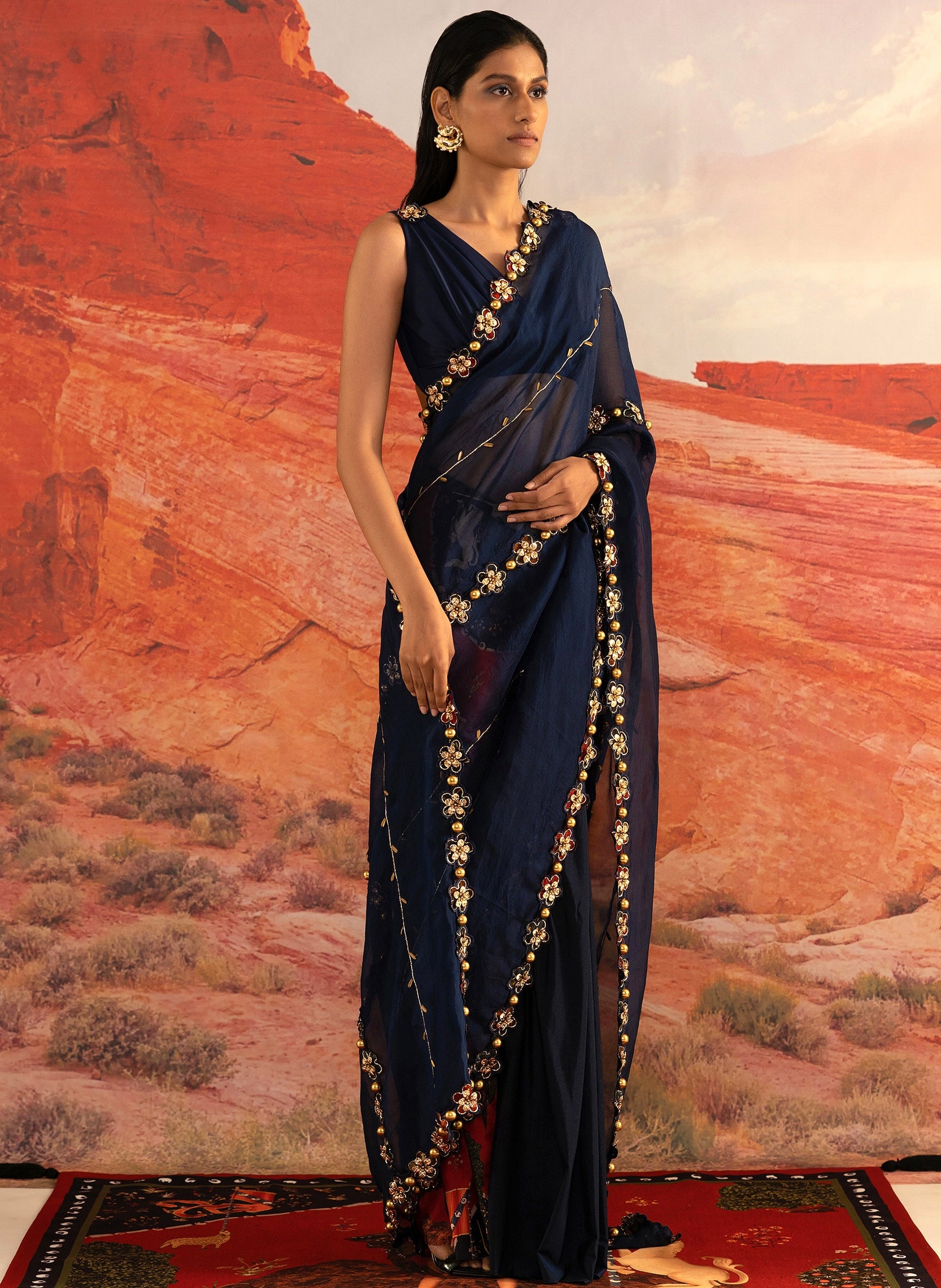 Sapphire Peri Golden Skein Sari