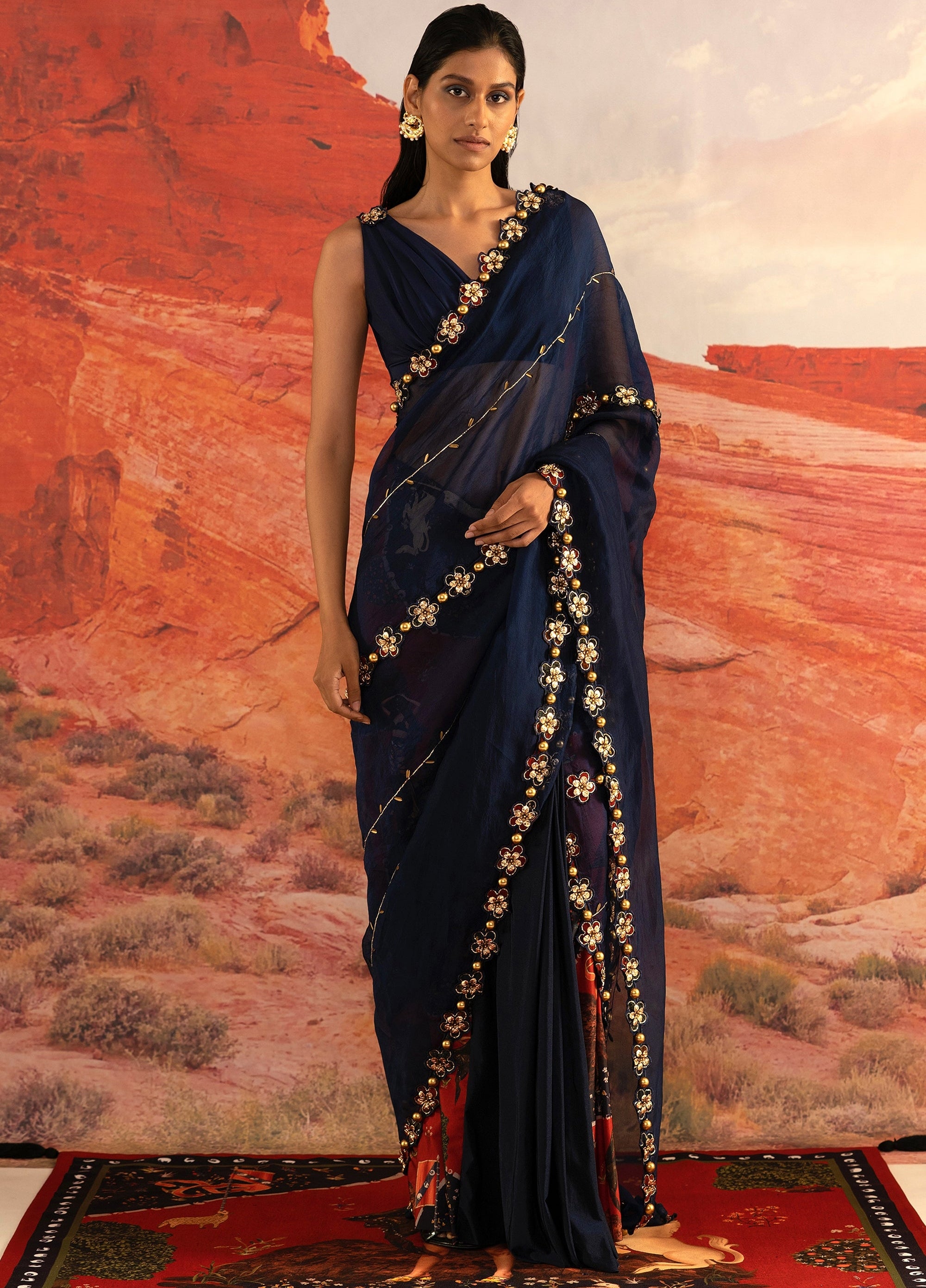 Sapphire Peri Golden Skein Sari