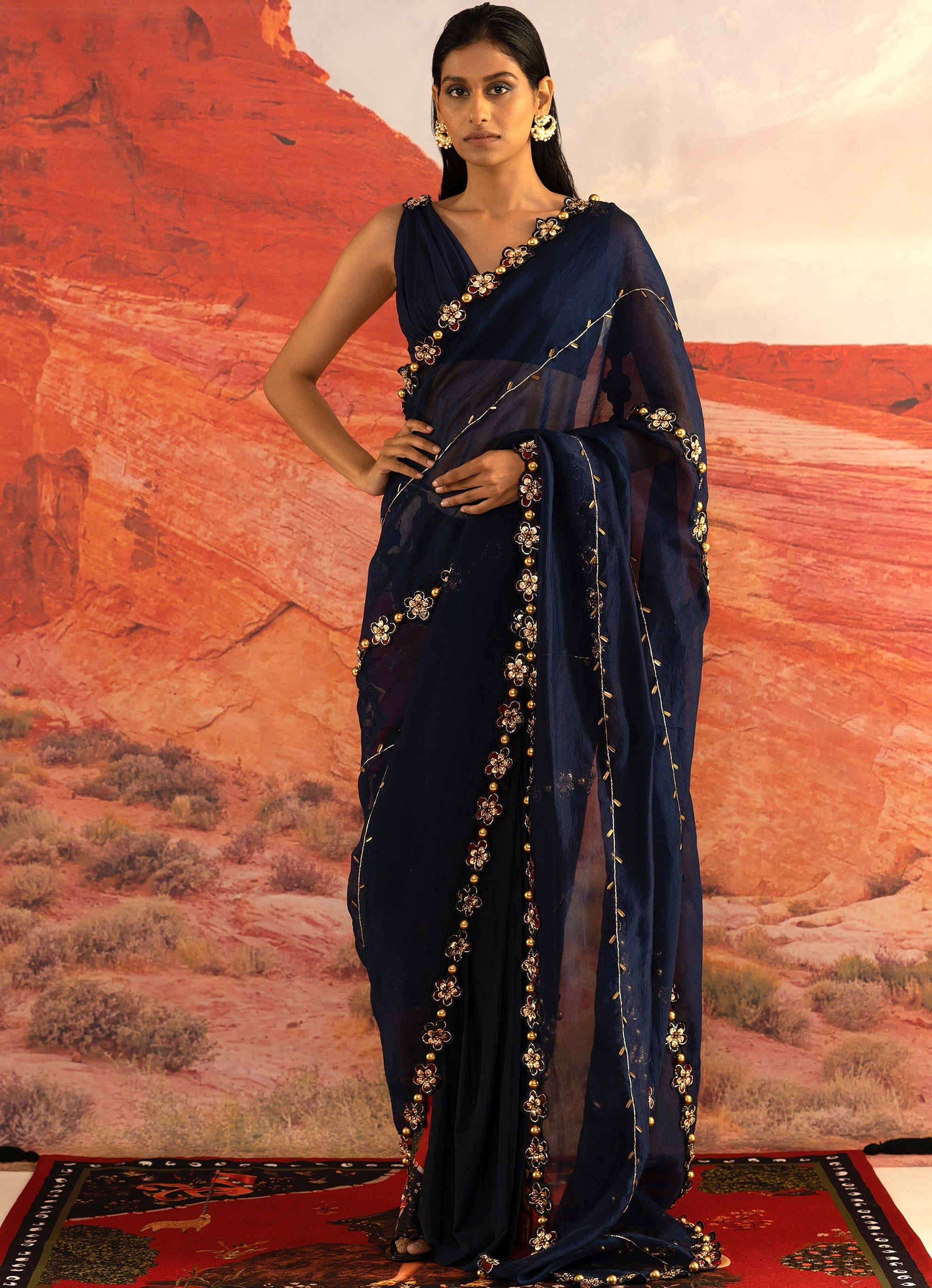 Sapphire Peri Golden Skein Sari