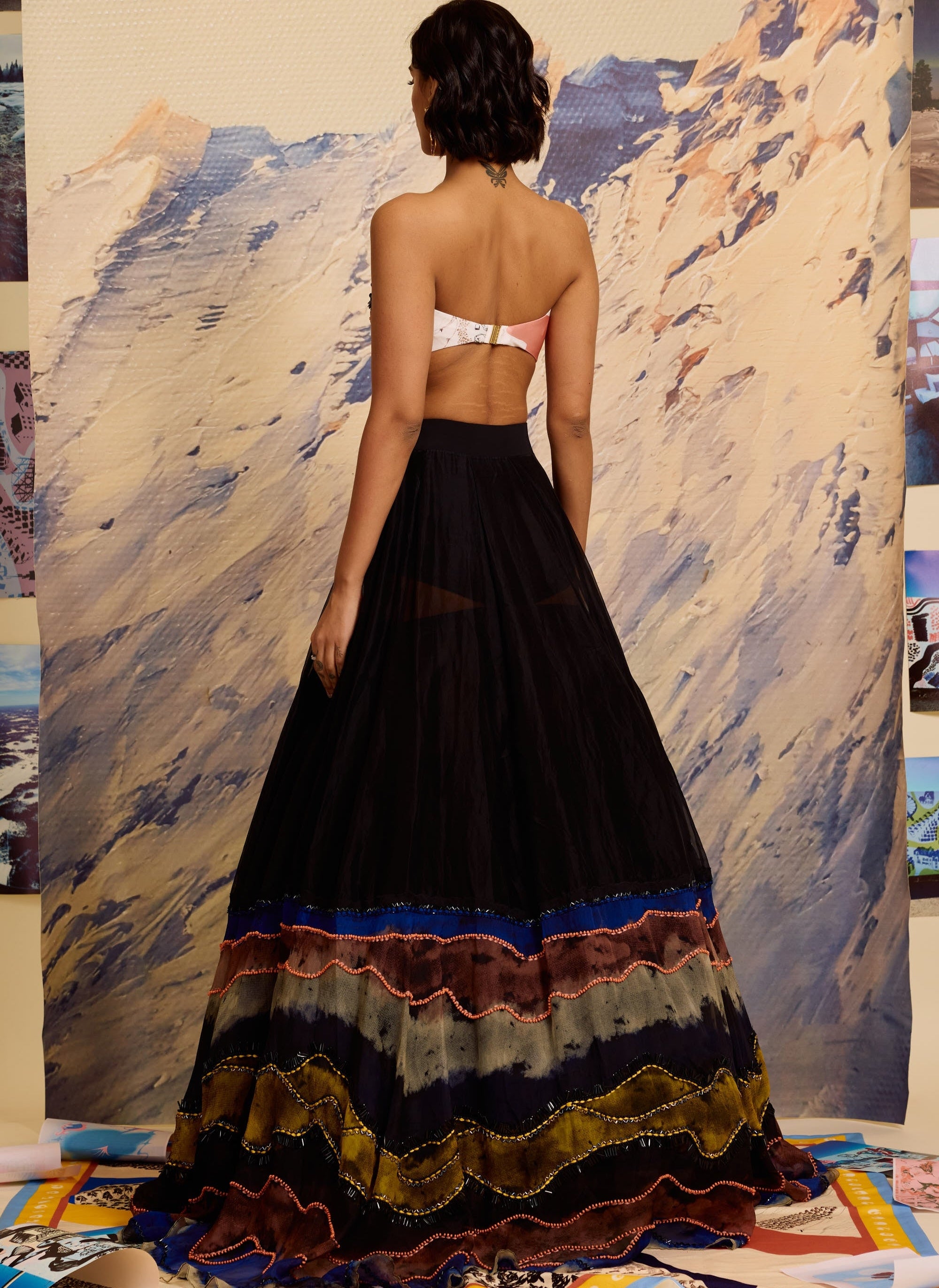 Noir Strokes Beaded Lehenga With Embellished Bustier