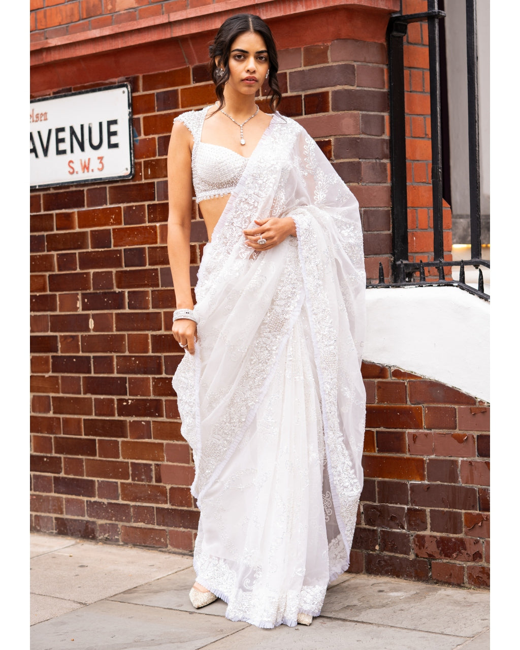Ivory Sequin Sari