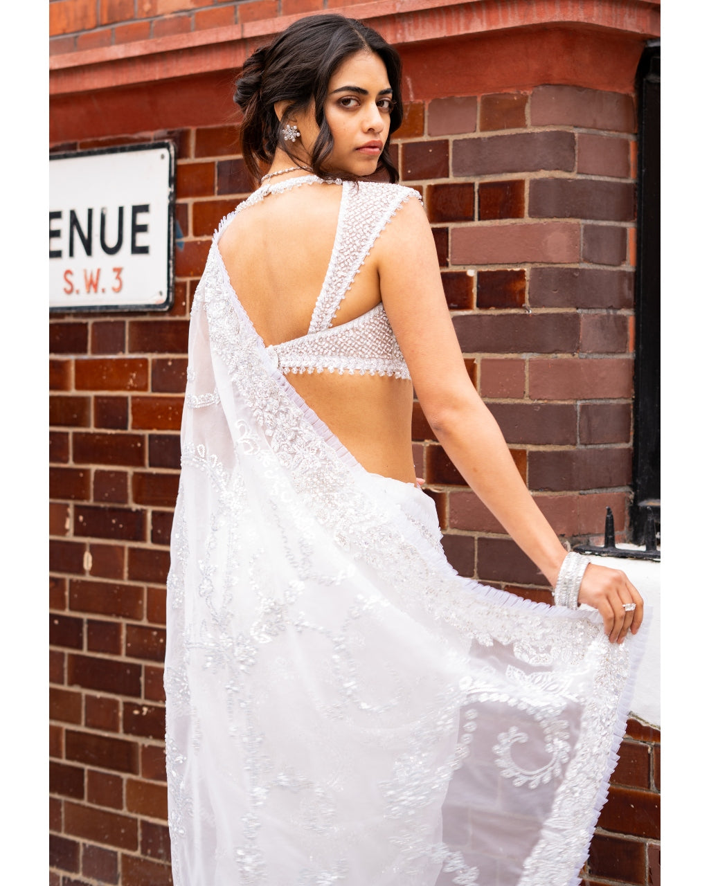 Ivory Sequin Sari