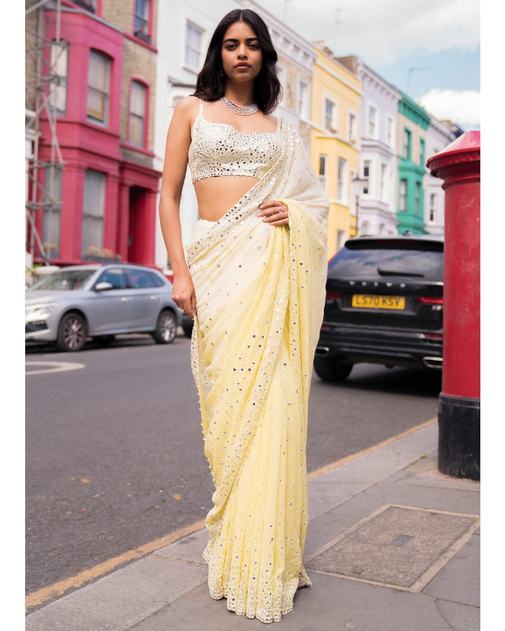 Ombre Lemon Mirror Work Sari
