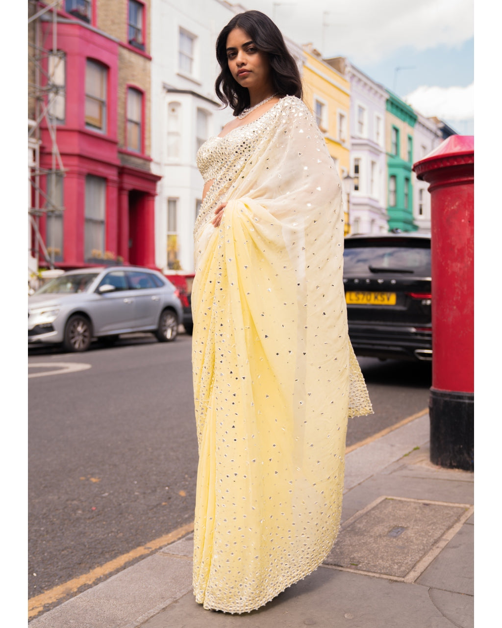 Ombre Lemon Mirror Work Sari