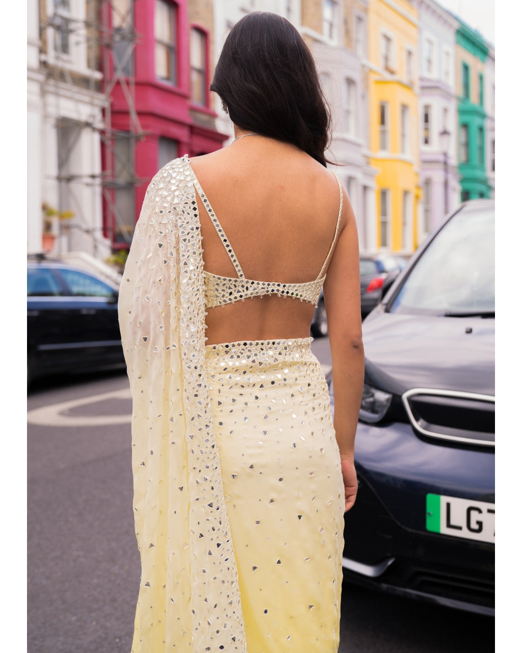 Ombre Lemon Mirror Work Sari