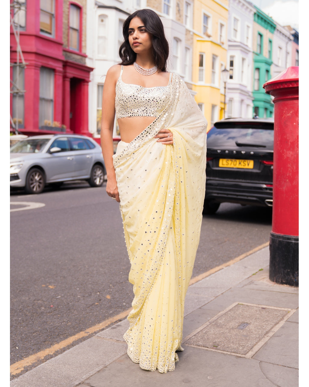 Ombre Lemon Mirror Work Sari